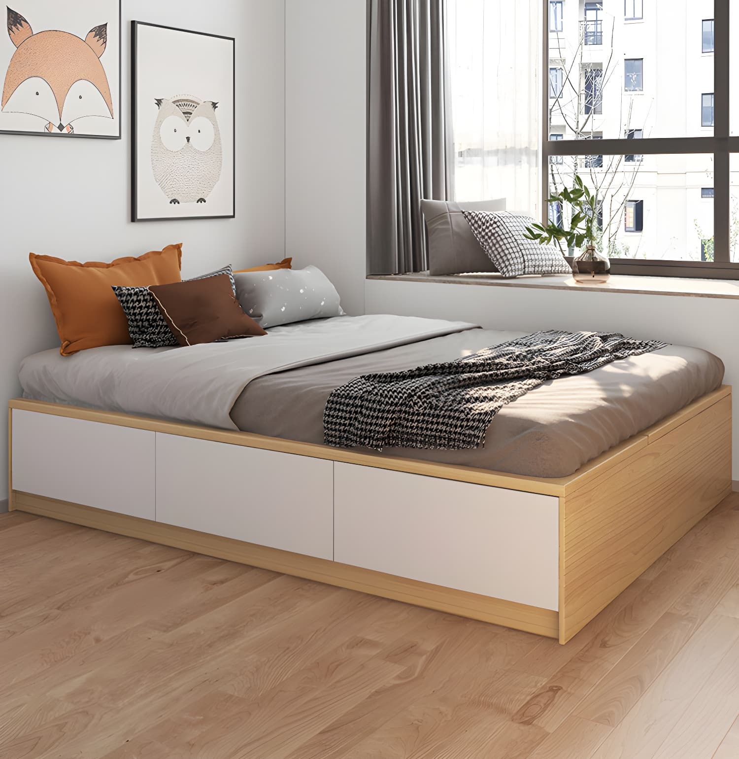 Contemporary Natural Wood Mattress Included Lift Up Storage Bed Frame - image 4