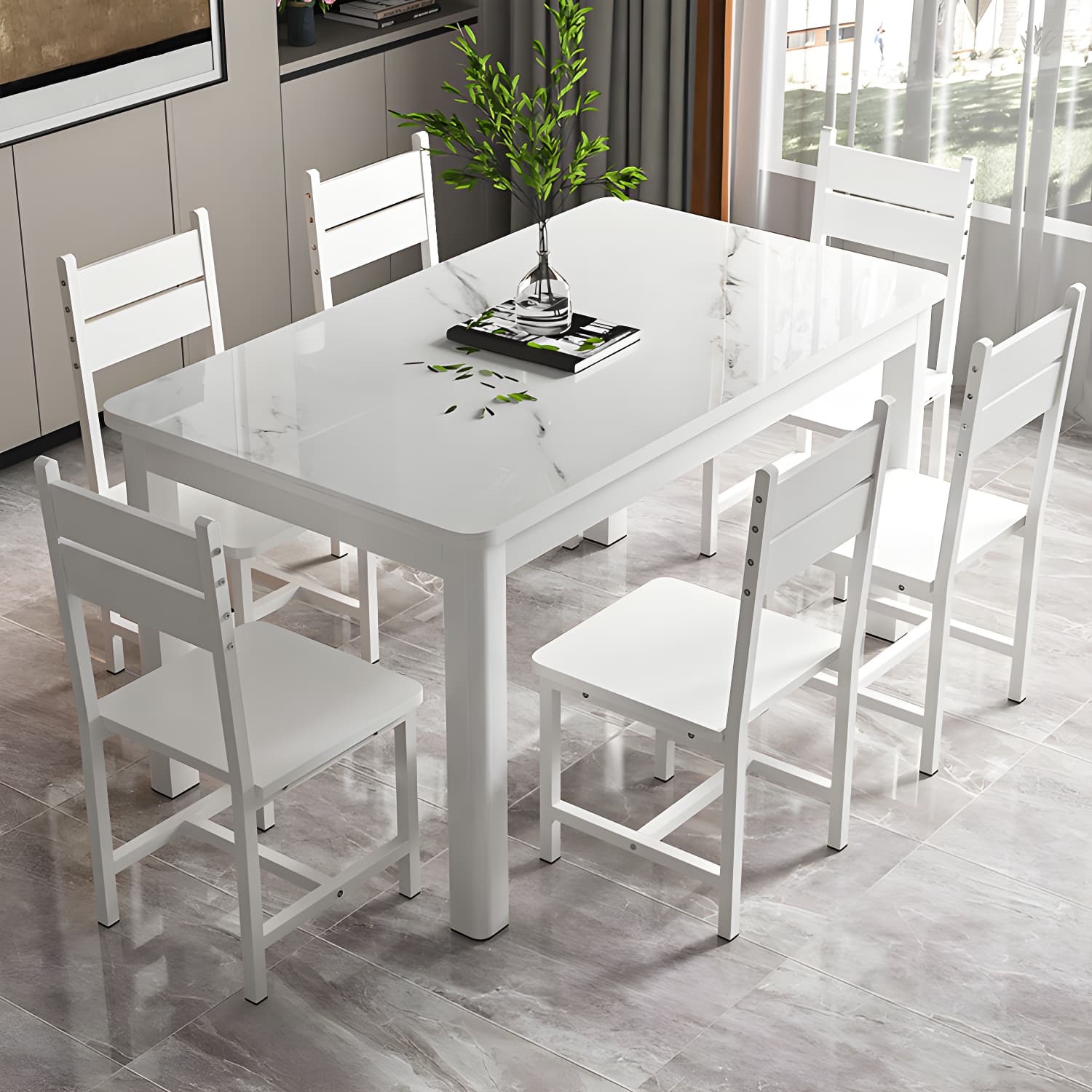 Modern Rectangular Glass Top Dining Table with White and Black 4 Foot - image 6