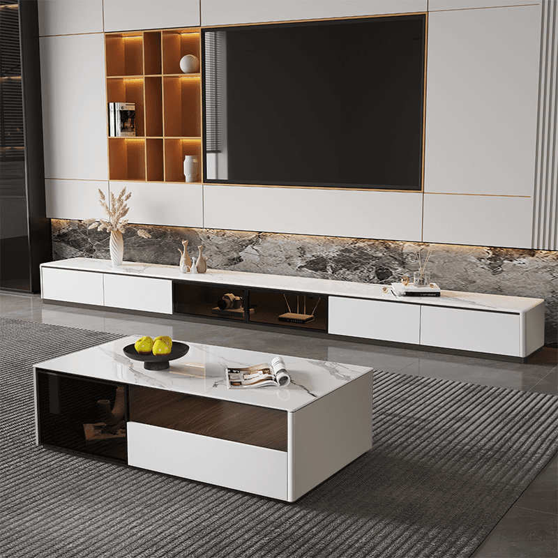 Art Deco Sintered Stone TV Stand for Sitting Room with Multiple Drawers, Storage Cabinet, Cable Management, and Door - image 3
