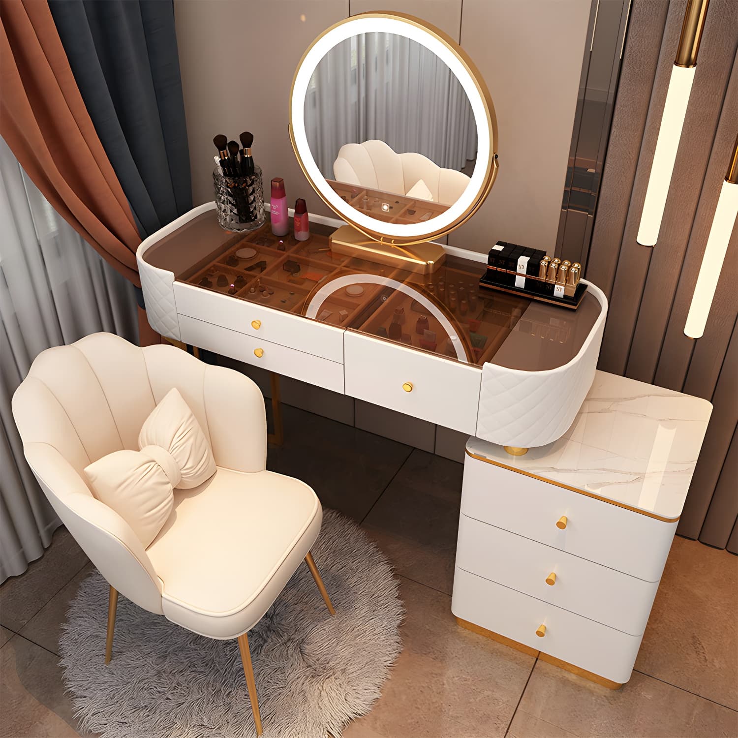 Wood Makeup Vanity Desk Table with Gold Base Storage Makeup Vanity Desk - image 9