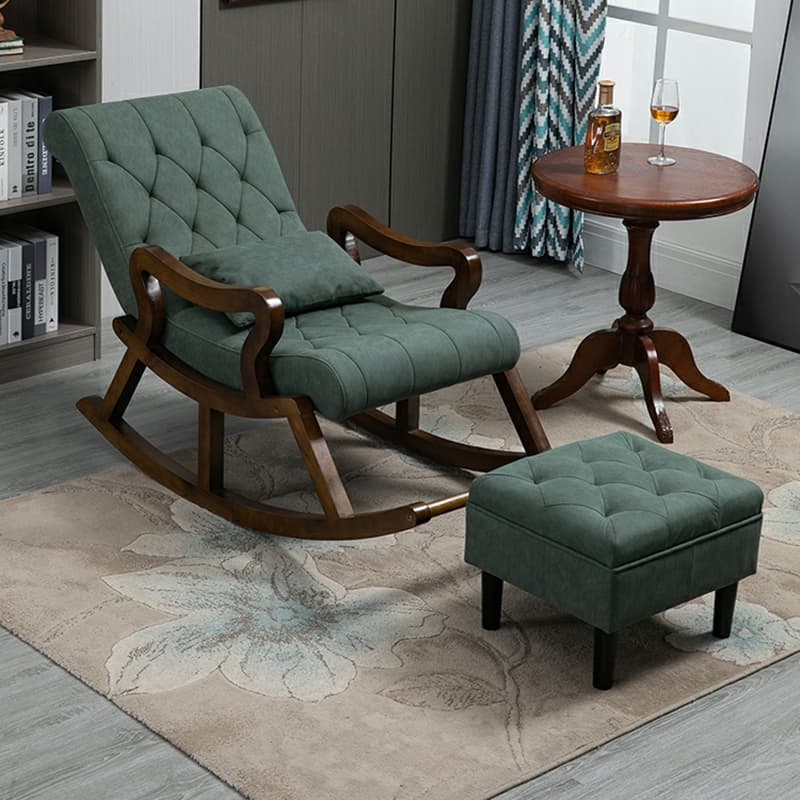 Traditional Wooden Rocking Chair with Tufted Upholstery and Track Arms - image 12