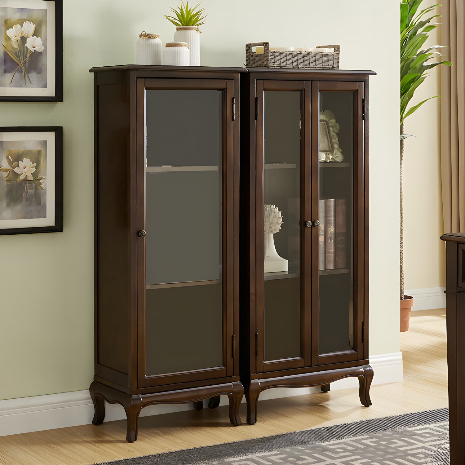 Mid-century Modern 51.18" Tall Glass Paned Accent Cabinet, Wooden Rectangle Cabinet - image 4