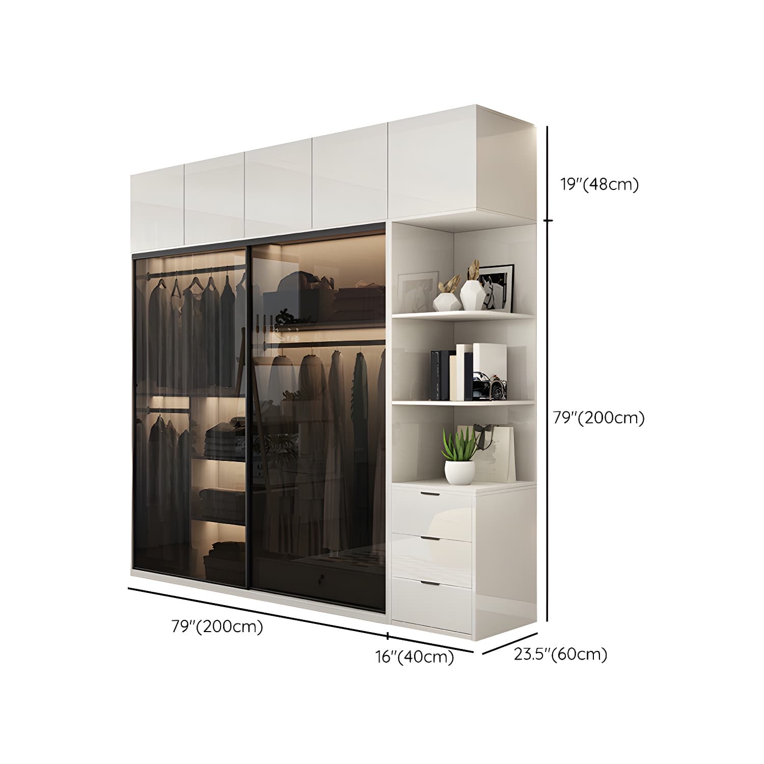 White Glass Wardrobe Rod Included Wardrobe Wardrobe Closet without Light - image 28