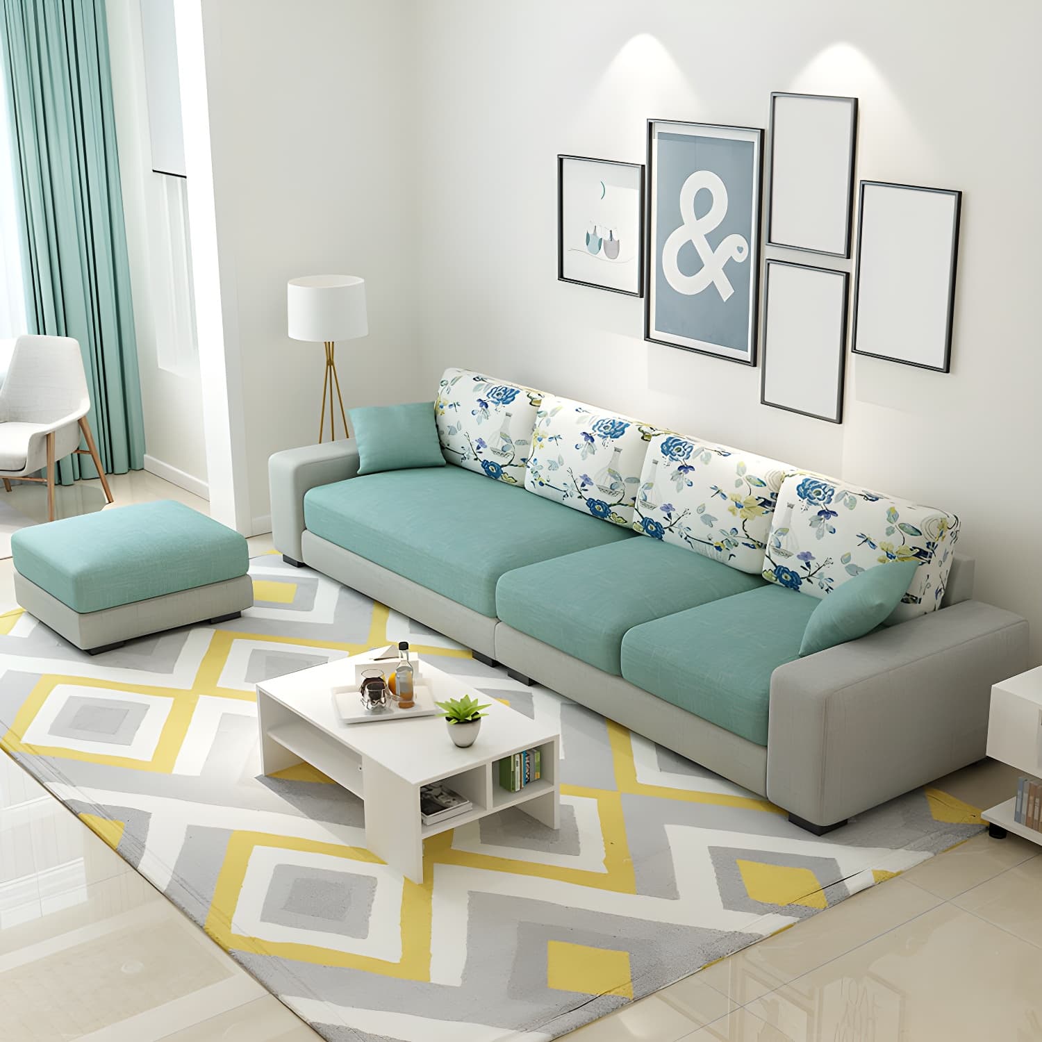Scandinavian Wood Frame Straight Sofa with Cushion Back and Slipcover in 3 Piece Set
