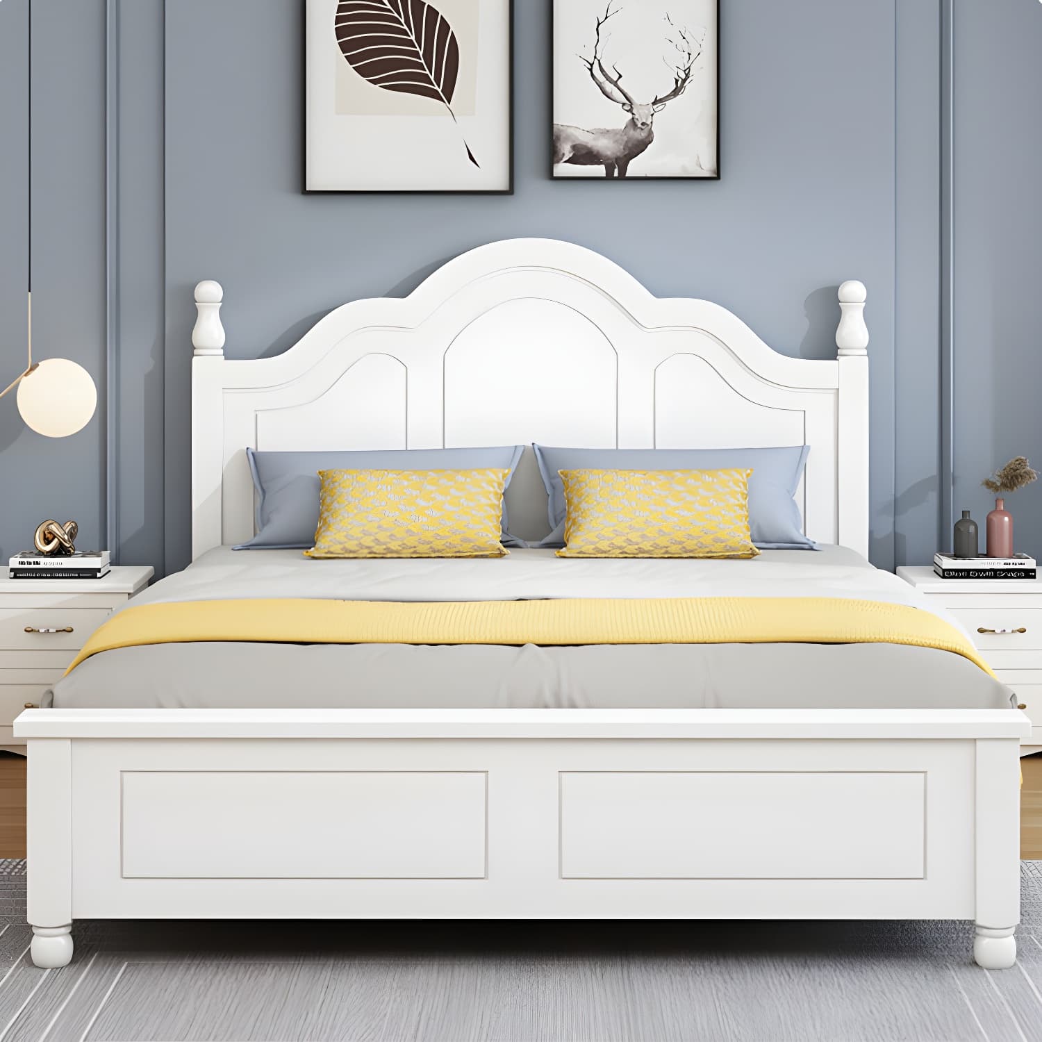 Modern Wooden Scratch Resistant White Headboard Bed with Drawers - image 10