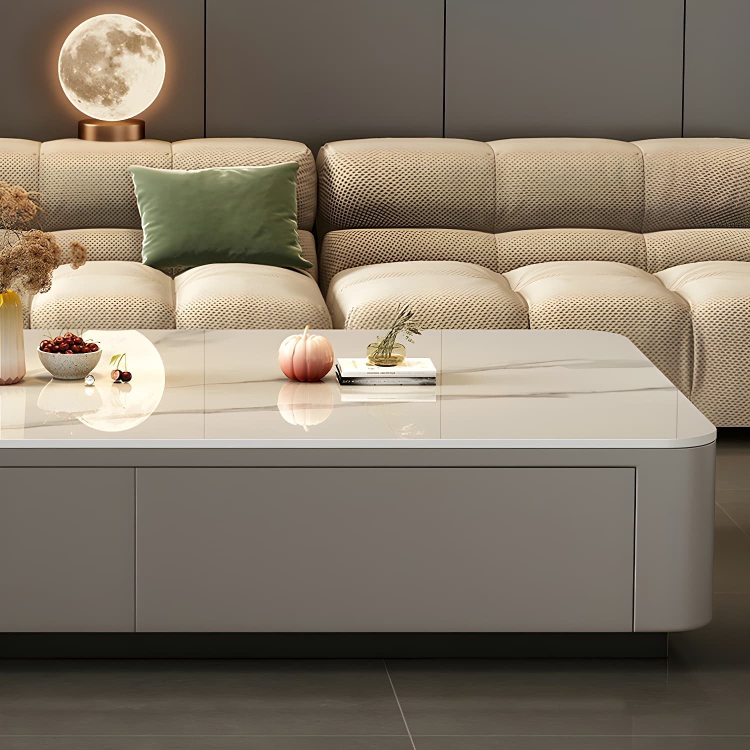 Modern Style Stone Top Steel Base Block Coffee Table with 4 Drawers Rectangular Shape - image 8