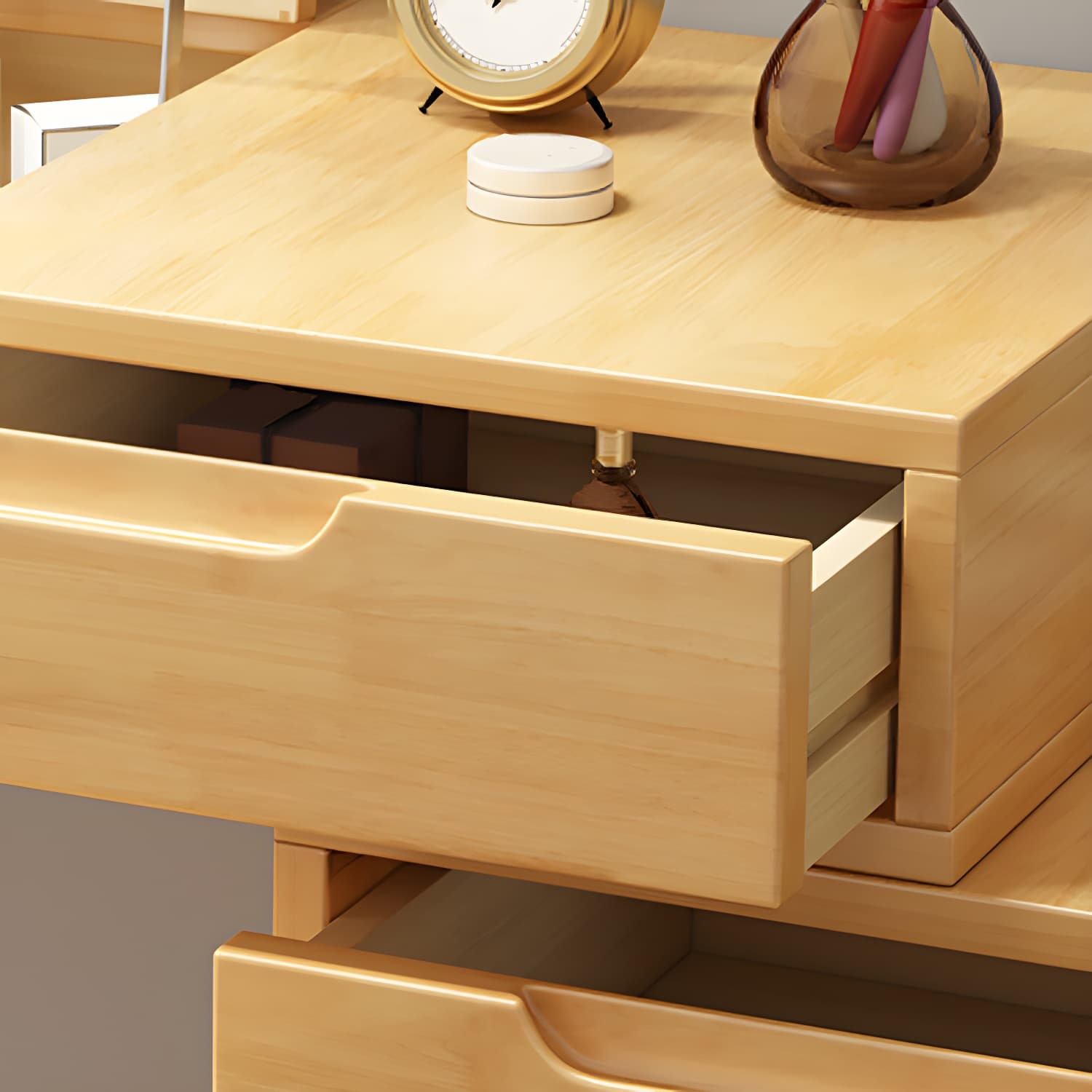 Solid Wood 1/4-Drawer Vanity Makeup Table with Mirror and Stool - 17.72" D - image 11
