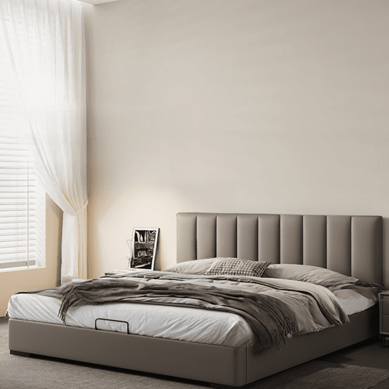 Grey Solid Color Storage Included/Panel Bed for Bedroom