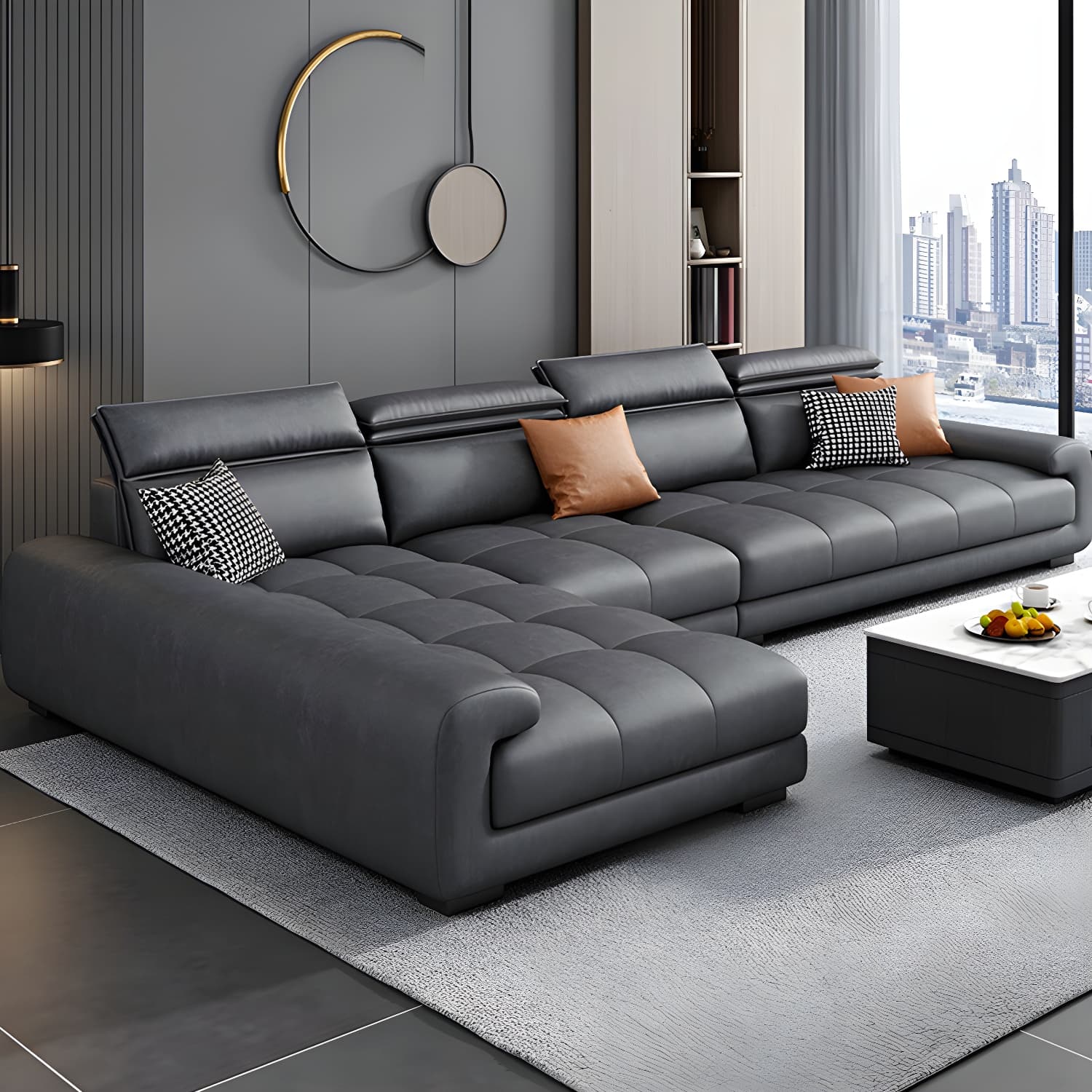 Modern L-Shape Tech Cloth Sectional Sofa Set with Adjustable Headrest - image 3