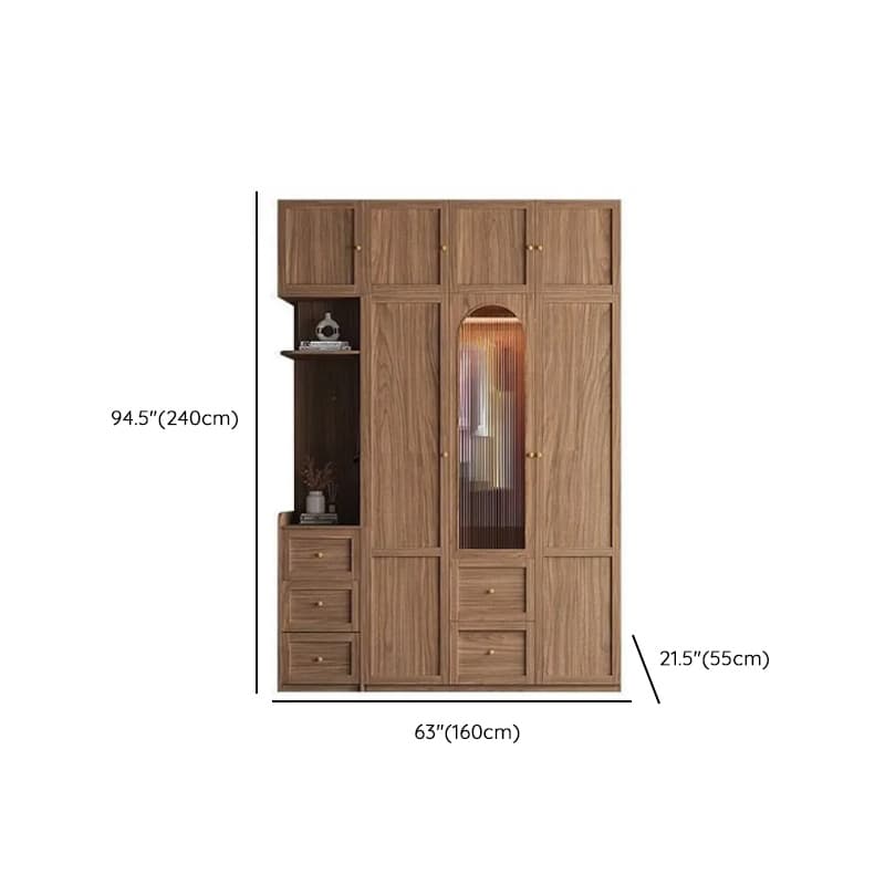 Minimalist Timber Sepia Cabinet Armoire with Interior Shelves & Clothing Rack & Soft Close Drawer & Soft Close Door - image 45