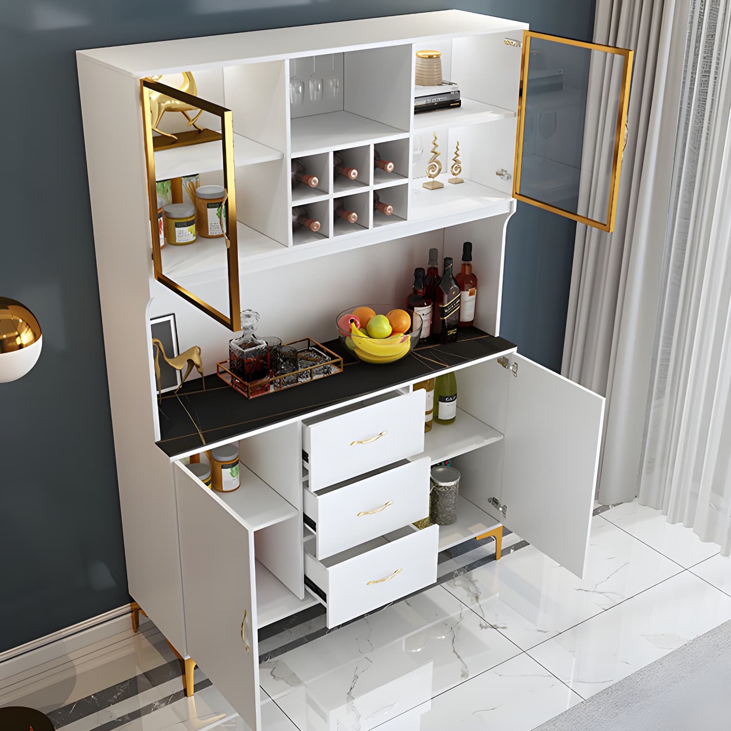 Modern Sideboard Wood Frame and Stone Top Sideboard with Door for Kitchen - image 12
