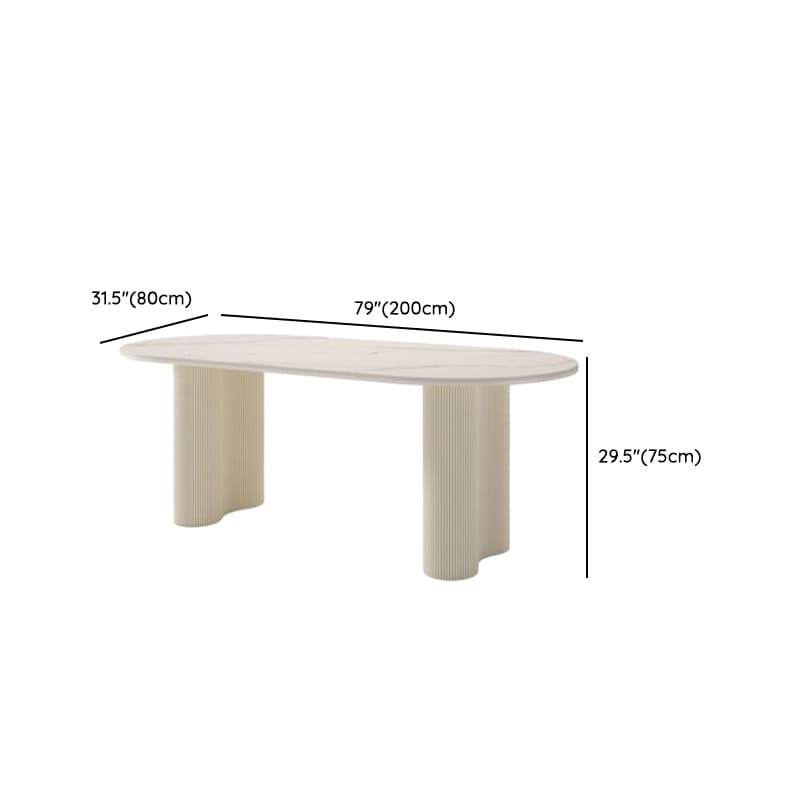 Modern Simple Style Oval Slate Dining Table Set with Dual Footing, Solid Back Panel in Chalk Color - image 16