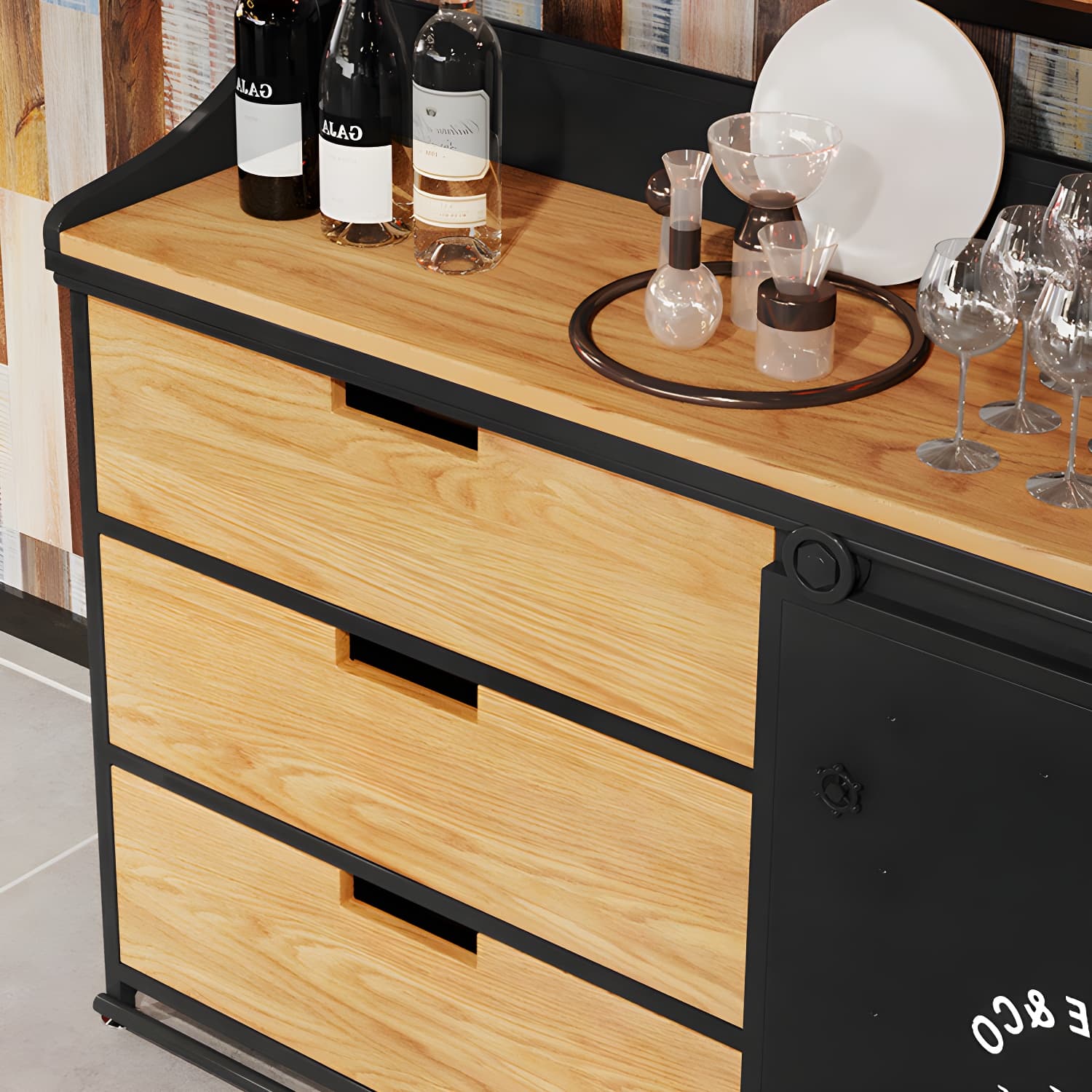 Industrial Metal Sideboard with Drawers, Cabinets, and Open Storage - 3 Drawers, 1 Interior Shelf - image 10