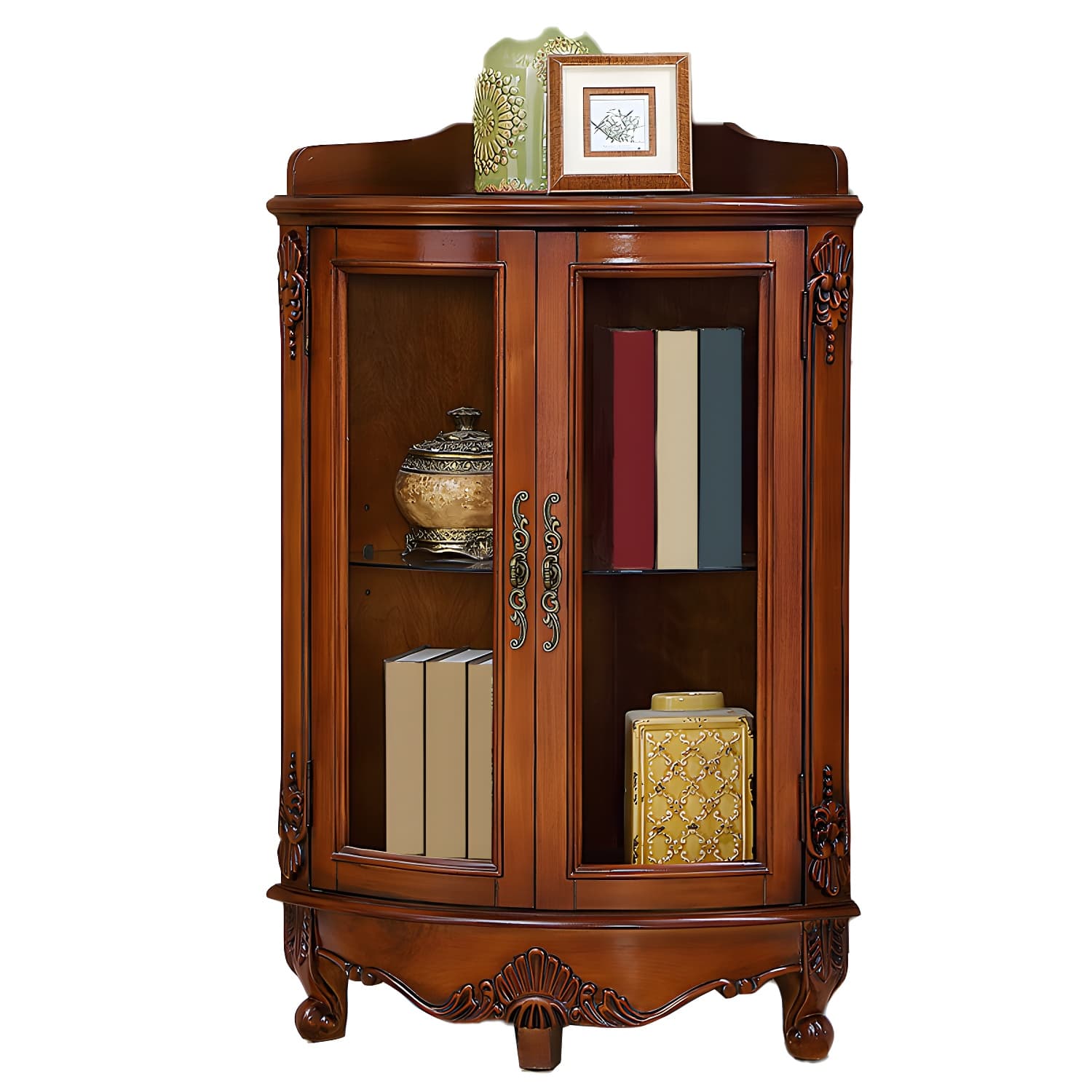 Mid-century Modern Brown Corner Cabinet, Wooden Accent Cabinet with Shelves - image 11