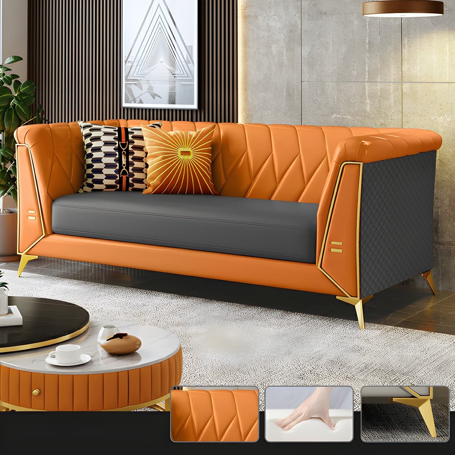 Glam Faux Leather Standard Sofa with Tuxedo Arms in Solid Color - image 3