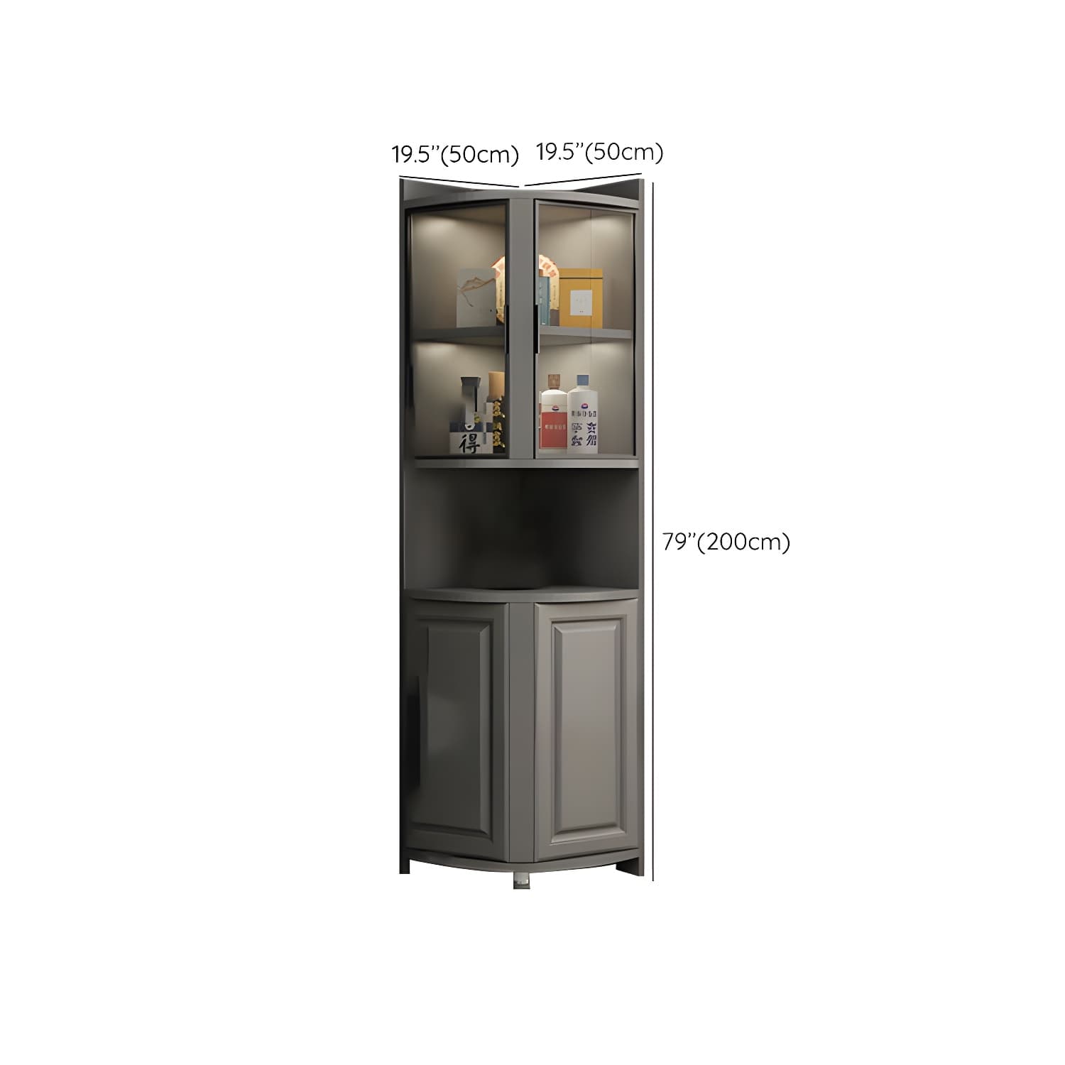 Gray Corner Accent Cabinet with Glass Doors and 8 Interior Shelves - image 12