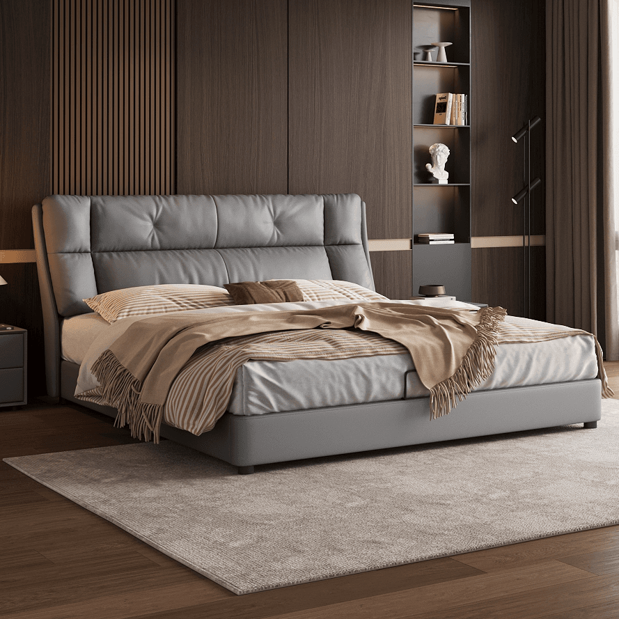 Light Gray Solid Color Storage Bed/Platform Bed with Pine Wood Frame for Living Room