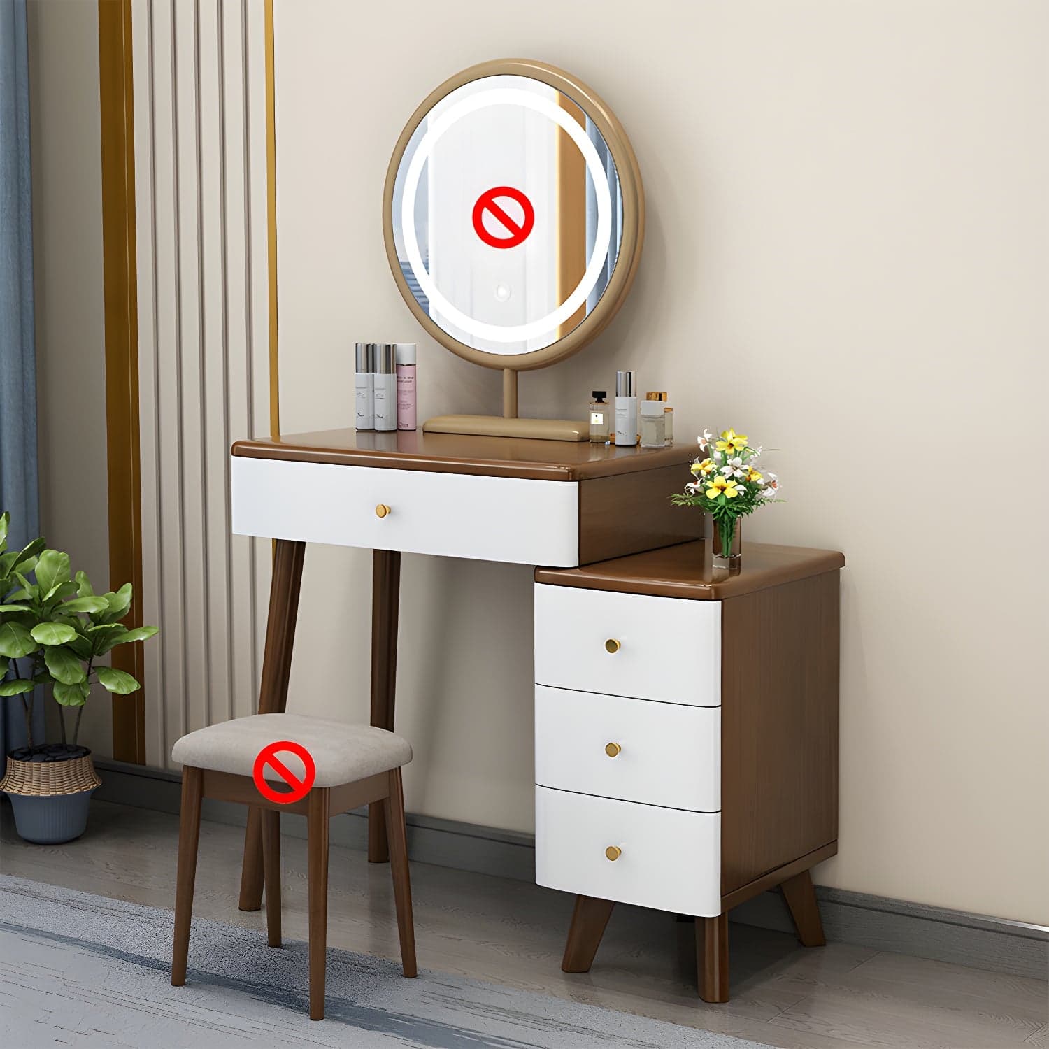 Solid Wood Vanity Makeup Table with Drawer Standing Mirror Dressing Table - image 5