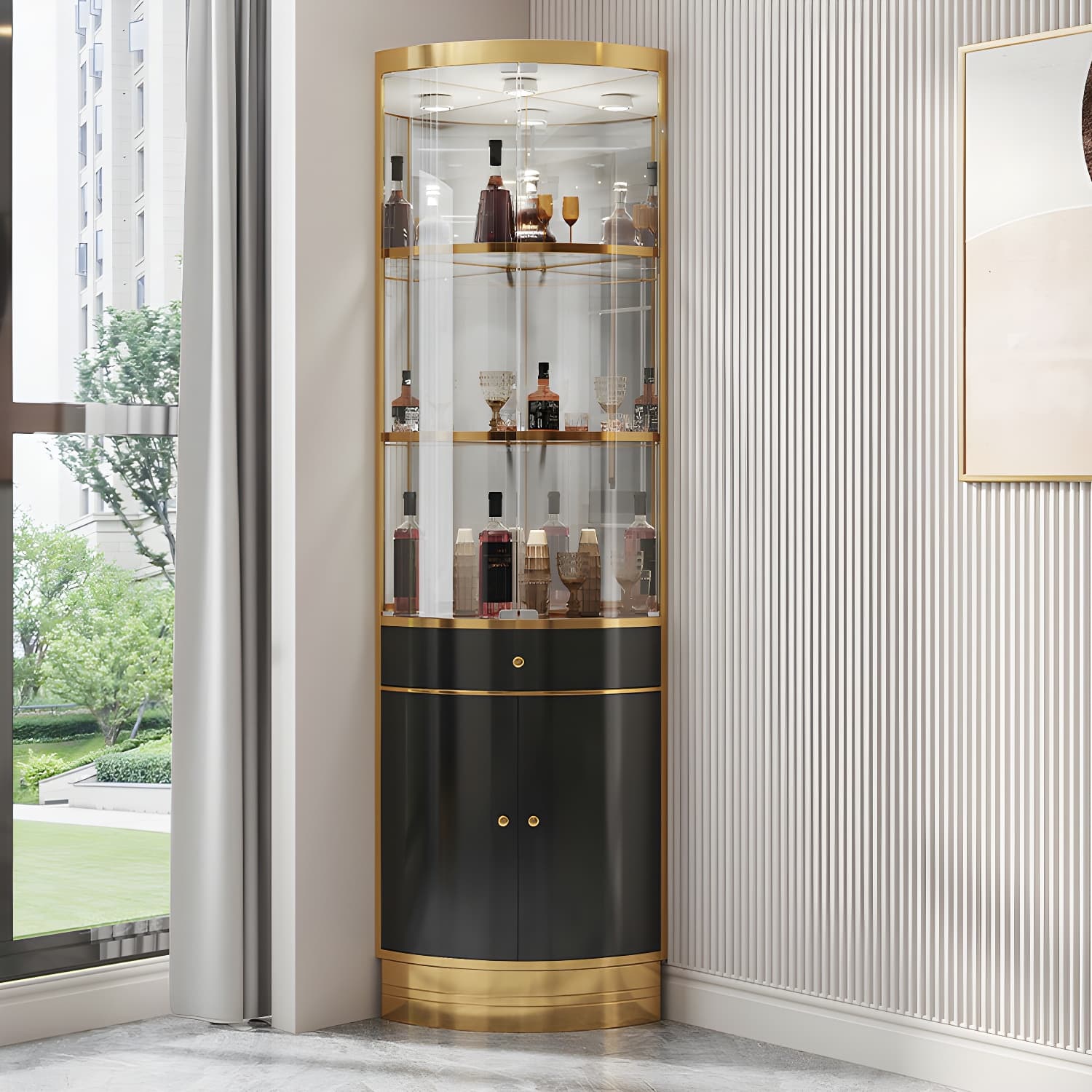 Glam Metal Corner Glass Paned Knobs Accent Cabinet with Shelves - image 23