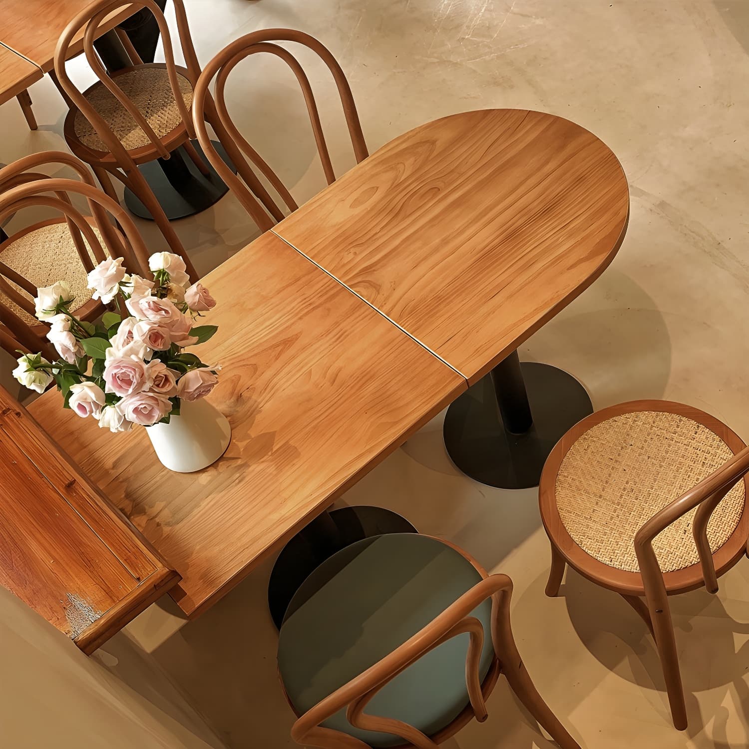 Modern Natural Pine Solid Wood Top Dining Table with Iron Base - image 12