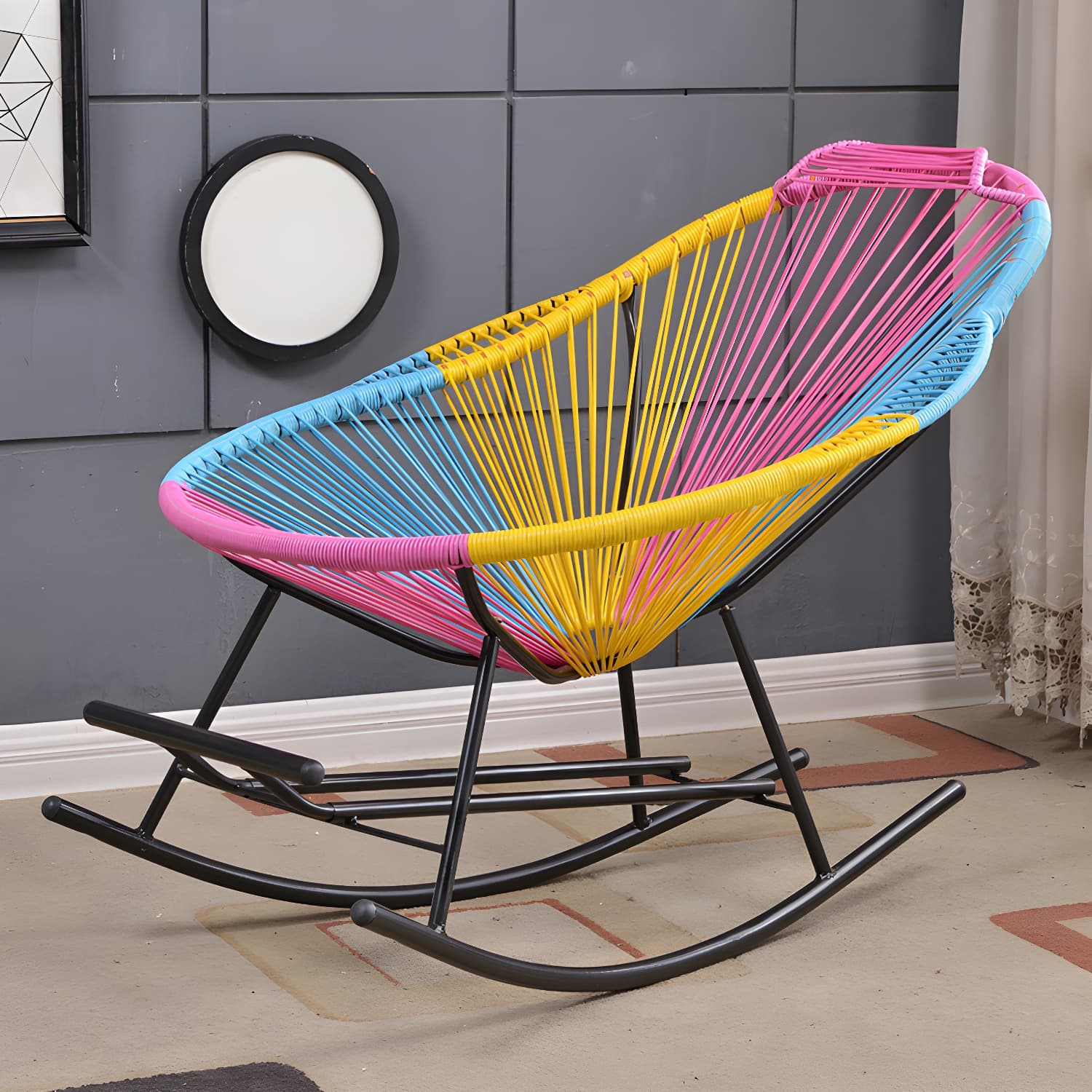 Modern Minimalist Rocker Chair Metal Frame Spindle Rocker Chair for Home - image 9