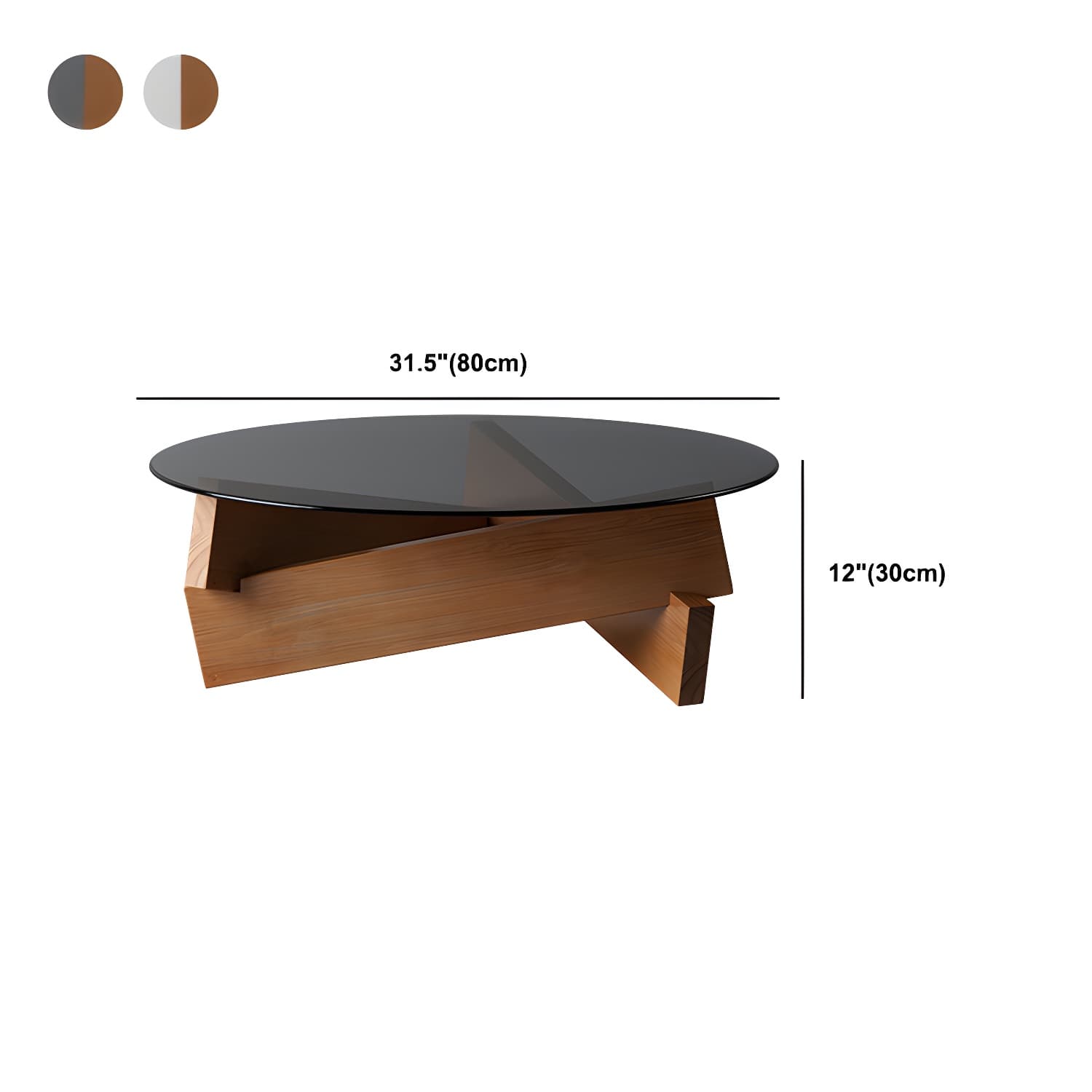 Modern Round Glass Top Coffee Table with Abstract Wooden Leg - image 18