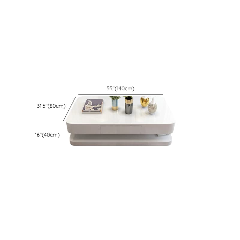 White Modern Coffee Table with Rectangular Wood Top & Block Base - image 19