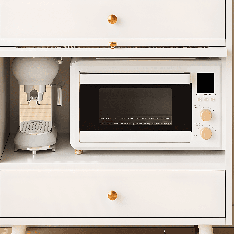 Simple Narrow Microwave Shelf Cabinet with 2 Drawers, Sintered Stone Countertop, Glazed Door, and Adjustable Shelving - image 14