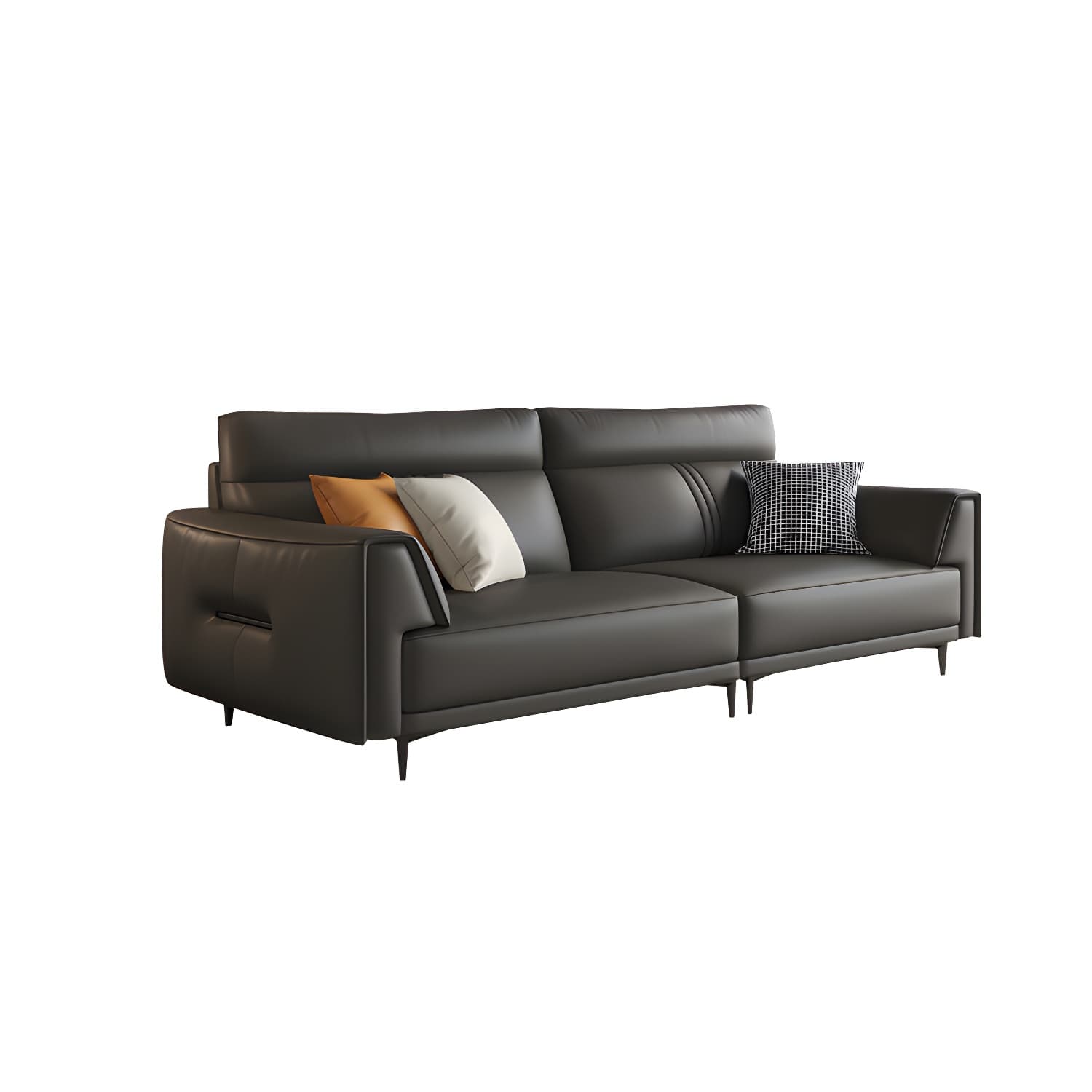 Modern Black Leather Stationary Sectional Sofa with Flared Arm and Cushion Back - image 5