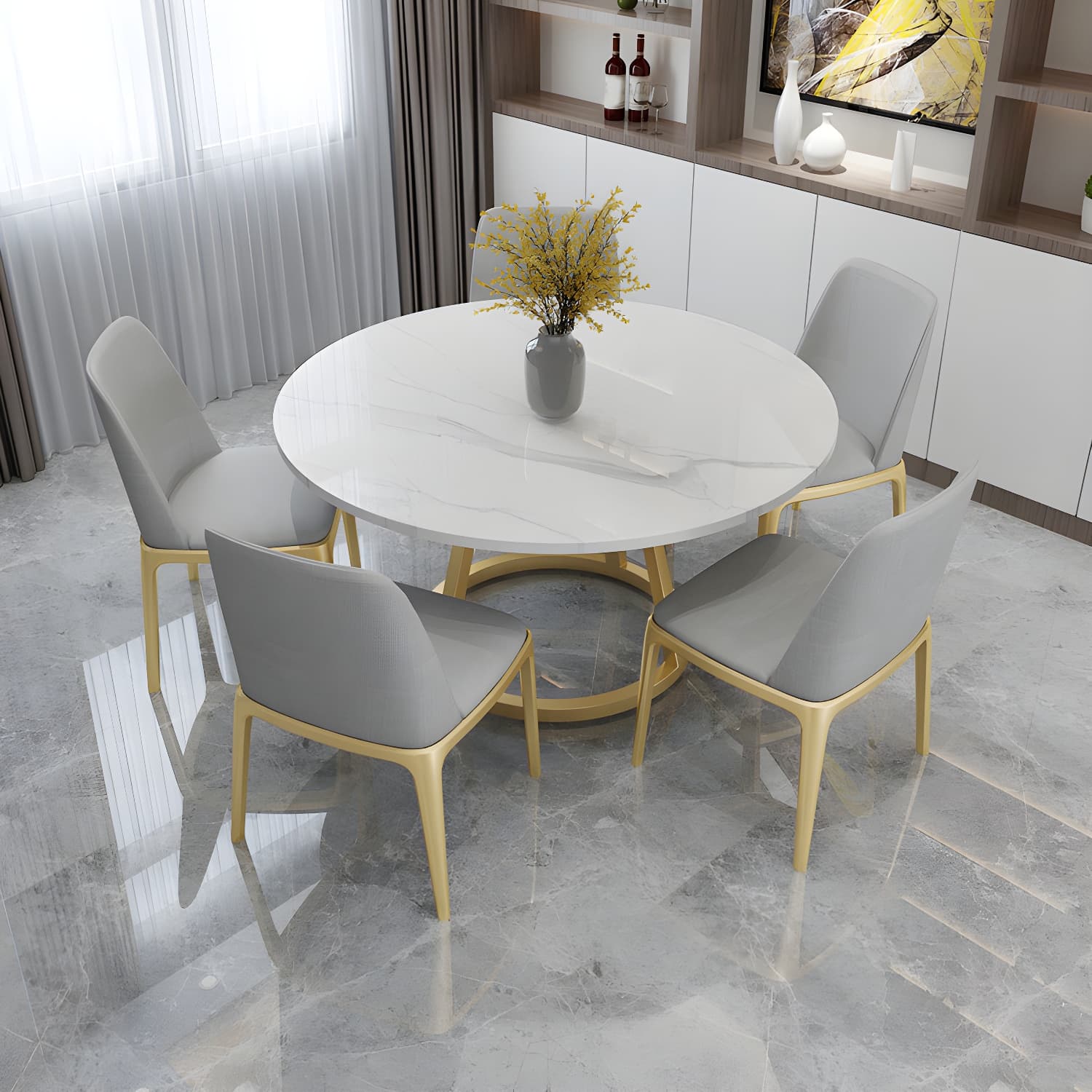 Contemporary Round Table Set 1/2/5/7 Pieces Dining Set for Kitchen - image 9