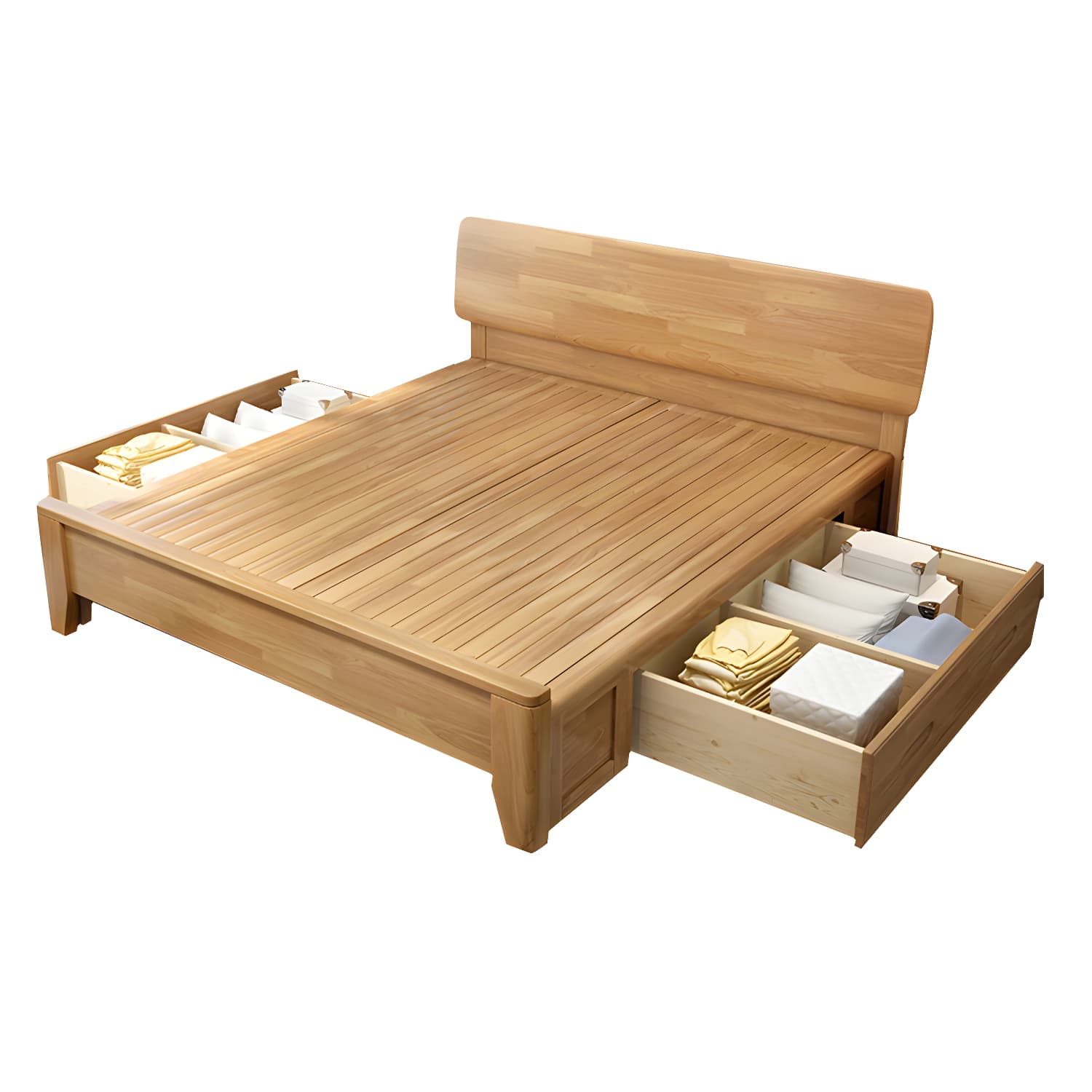 84.65 inch Wide Mid-century Bed Frame Rubberwood Bed with Headboard - image 11