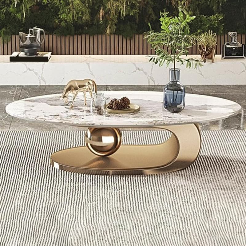 Luxurious Abstract Base Coffee Table with Elliptic Scratch-Resistant Stone Top - image 4