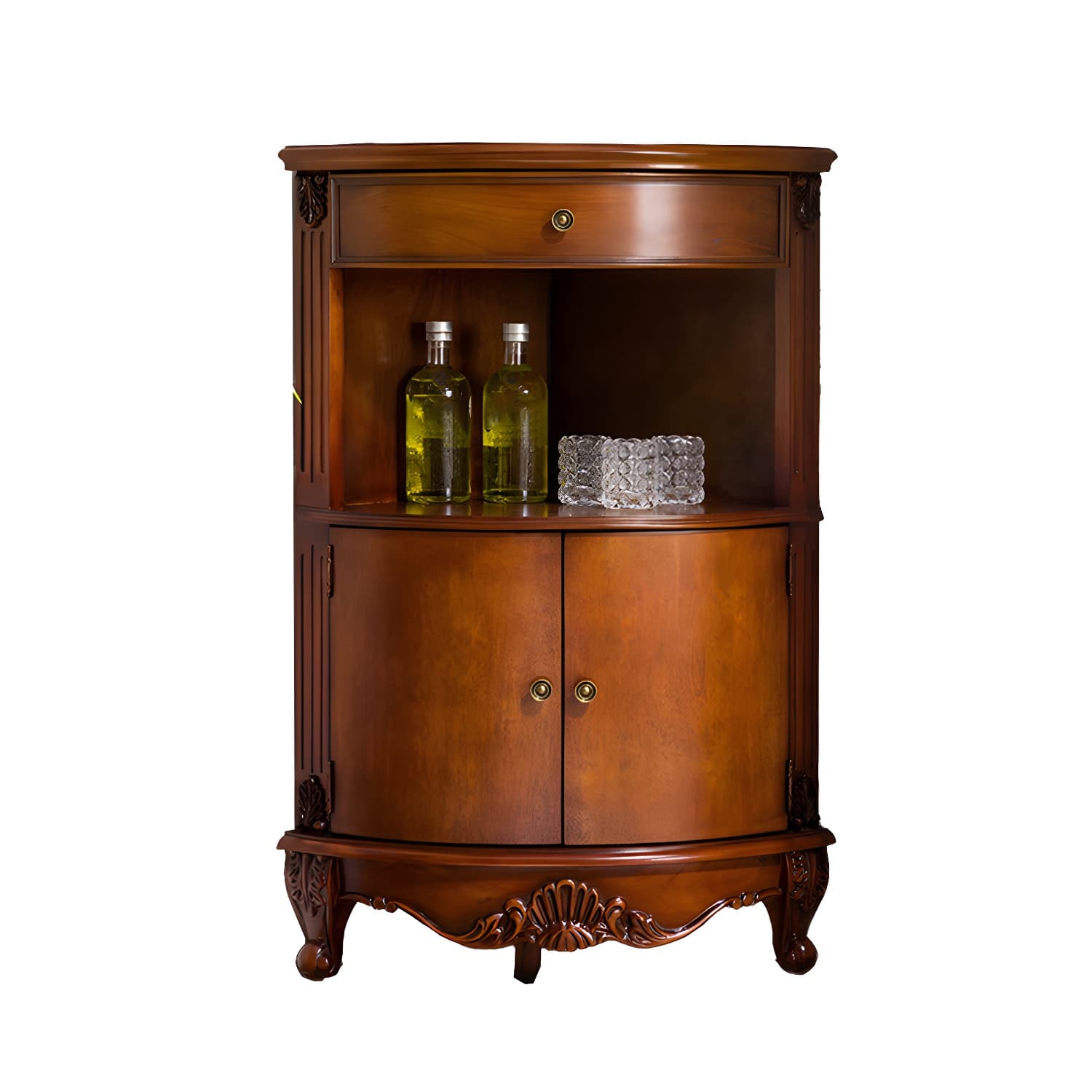 Mid-century Modern Brown Corner Cabinet, Wooden Accent Cabinet with Shelves - image 14