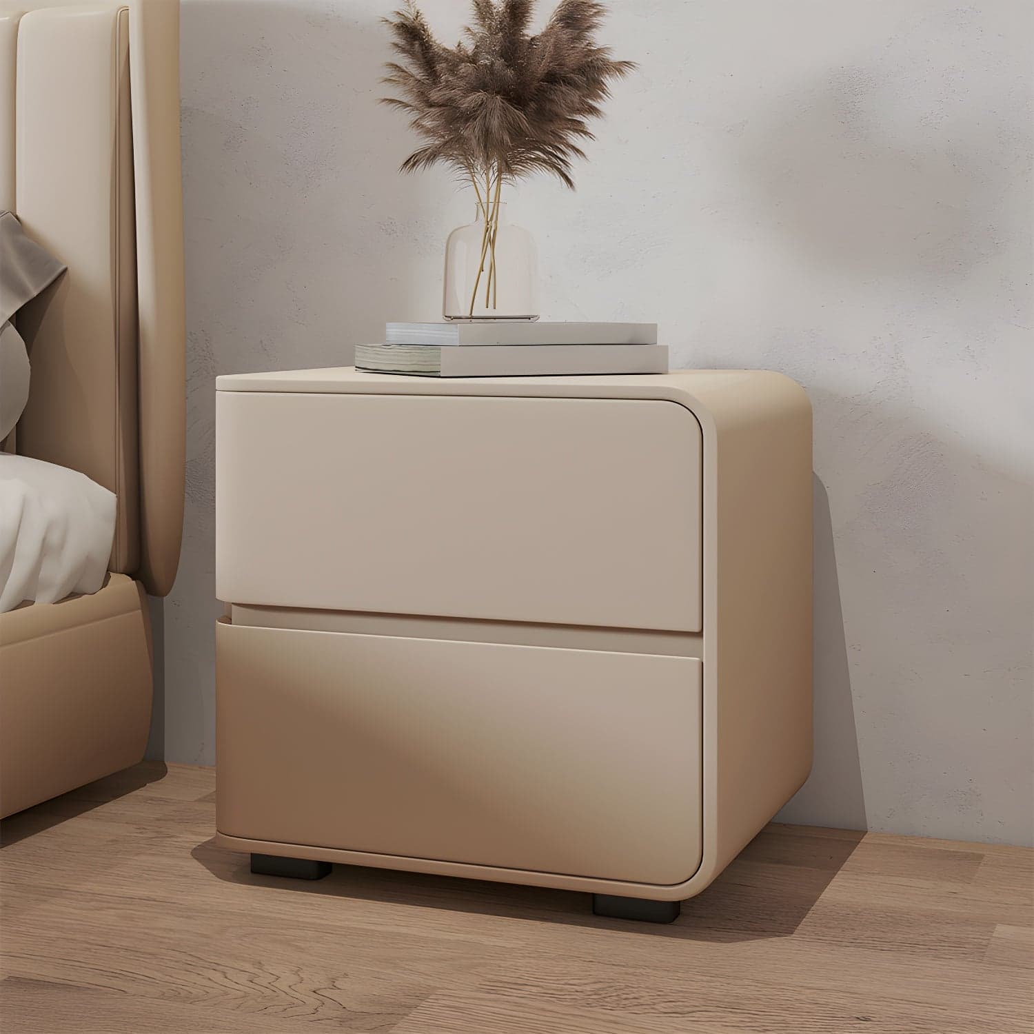 Modern Wood Nightstand with 2 Drawers - Small and Low Profile - Faux Leather Countertop - image 7