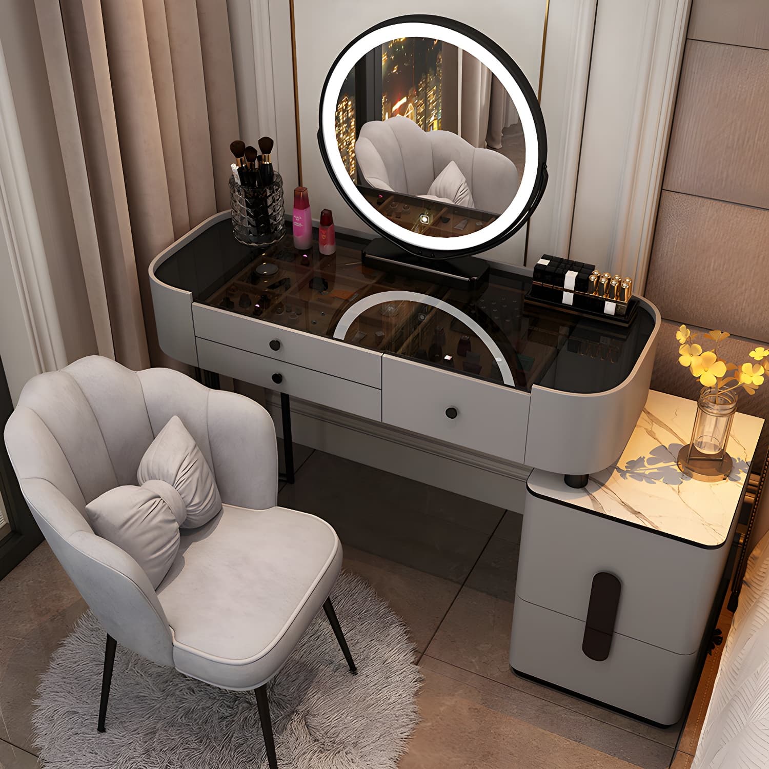 Contemporary Make-up Vanity with 4/5 Drawers,15.75 inch Wide
