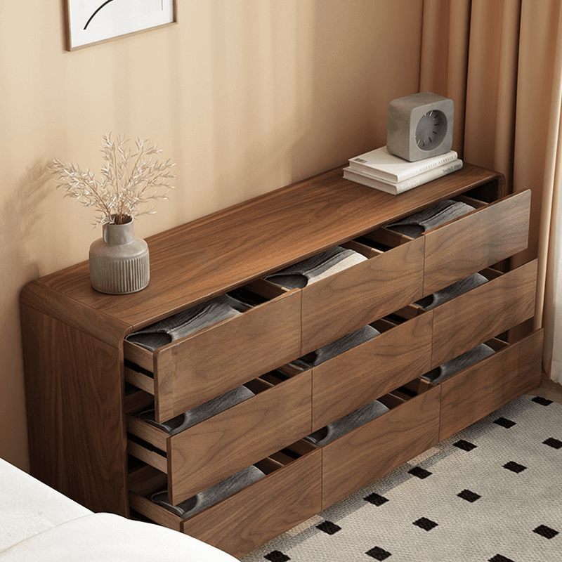 Cocoa Simplistic Natural Wood Double Dresser/Lingerie Chest with 6/9/5 Drawers in Horizontal/Vertical Orientation