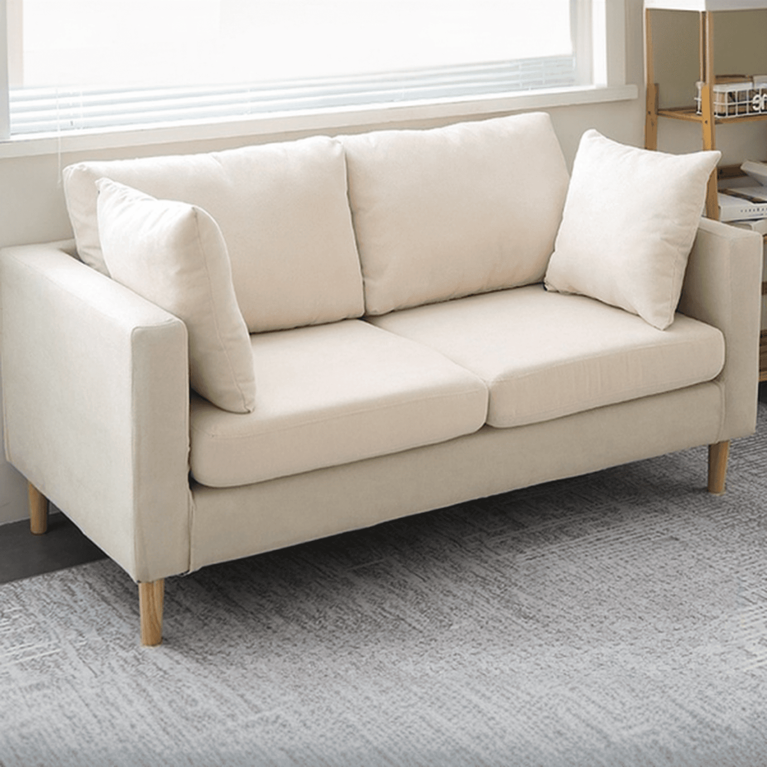Cream/Dove Grey/Cerulean Loveseat with Slipcover, Wide Pillow Back, Receptacle and 2 Pillows - image 10