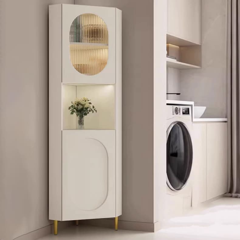 Modern Corner Accent Cabinet with Glass Doors and Exterior Shelving