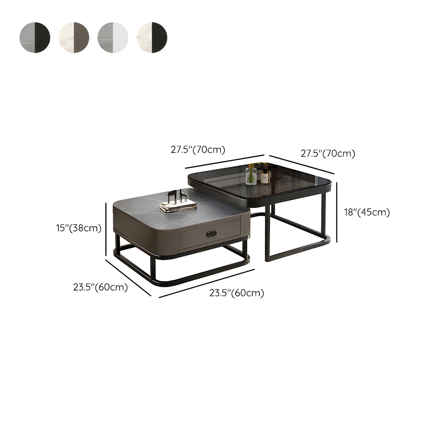 Modern Coffee Table Glass Top Square Nesting Coffee Table Set - image 21