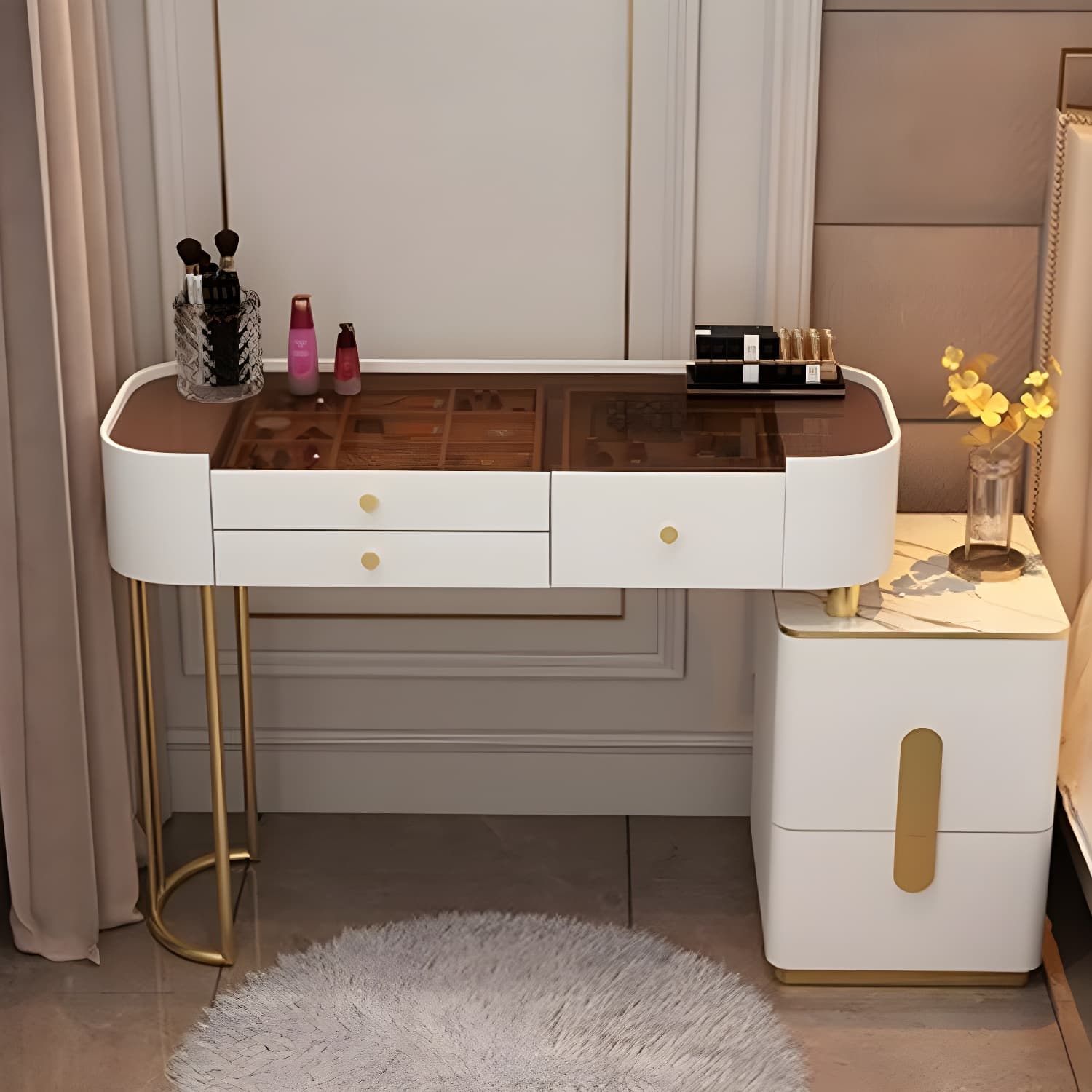 Contemporary Glass Top Vanity Dressing Table With 4/5 Drawers - image 13
