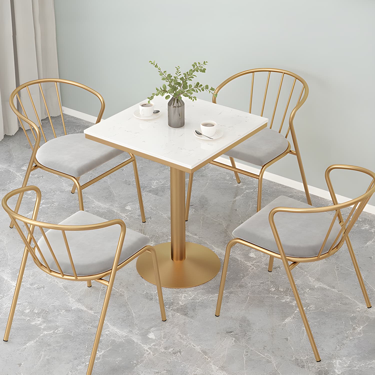 Metal Traditional Luxury Round Table White Stone Top Table with Pedestal Base - image 8