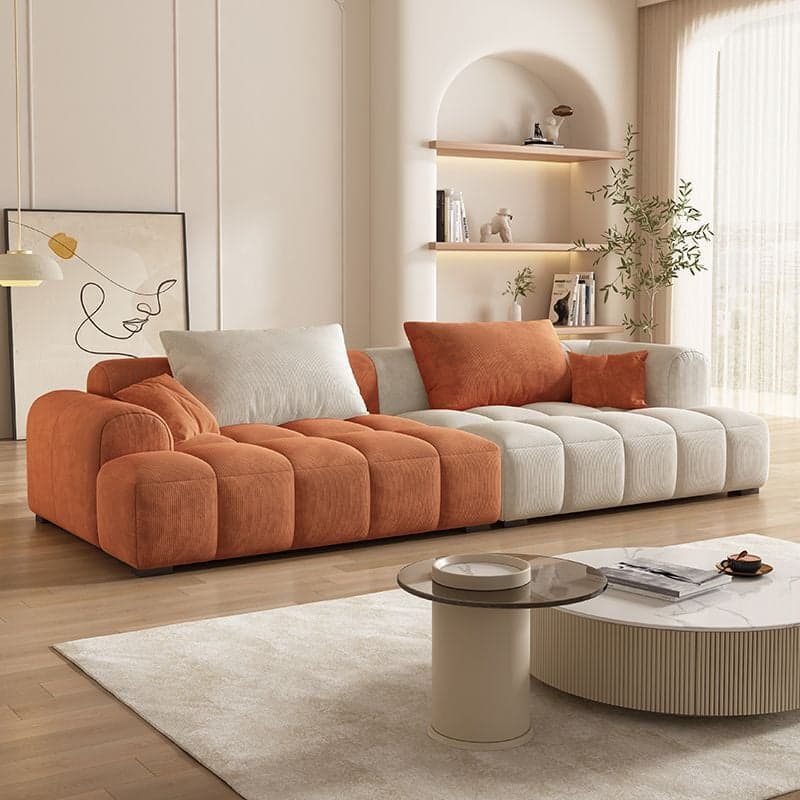 Vibrant Peony/Cerulean/Tangerine Color Sofa Couch with Round Arm and Concealed Support - image 9