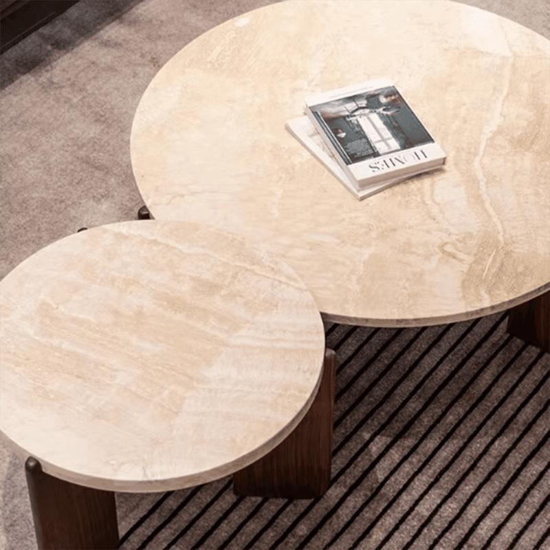 Orbicular Travertine/Lumber Coffee Table with Wooden Legs for Home - image 7