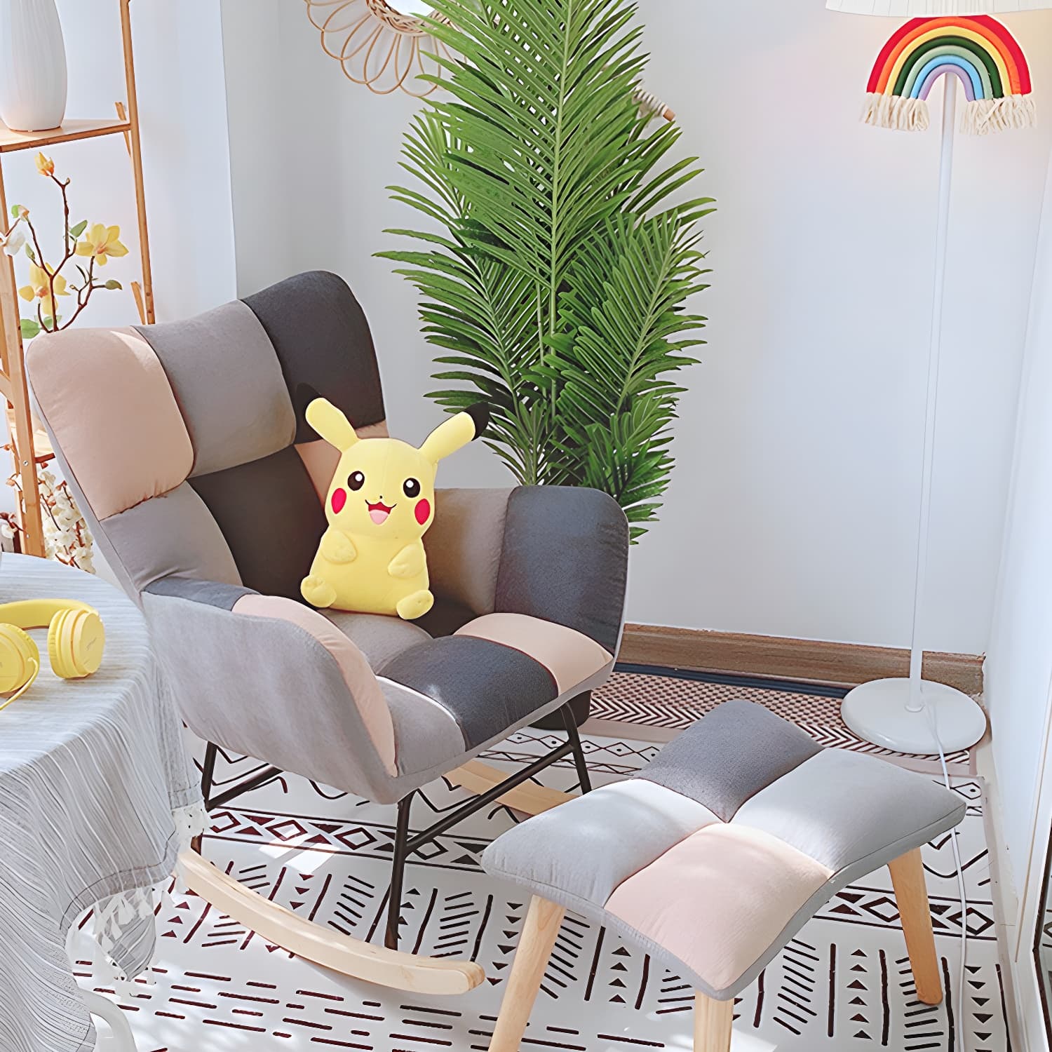 Fabric Rocking Chair Color Panel Contemporary Tufted Cushions Rocker Chair with Ottoman - image 21