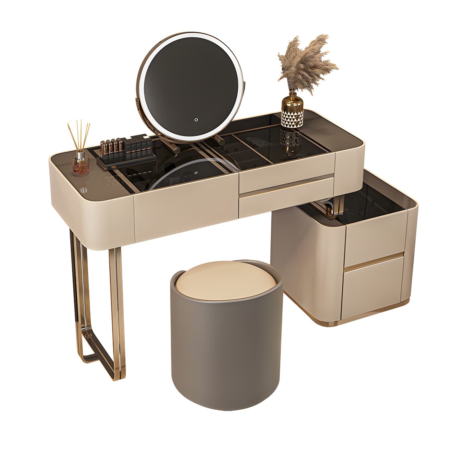 Luxurious Wood and Metal Make-up Vanity 5 Drawers & Lighted Mirror Dressing Table - image 10