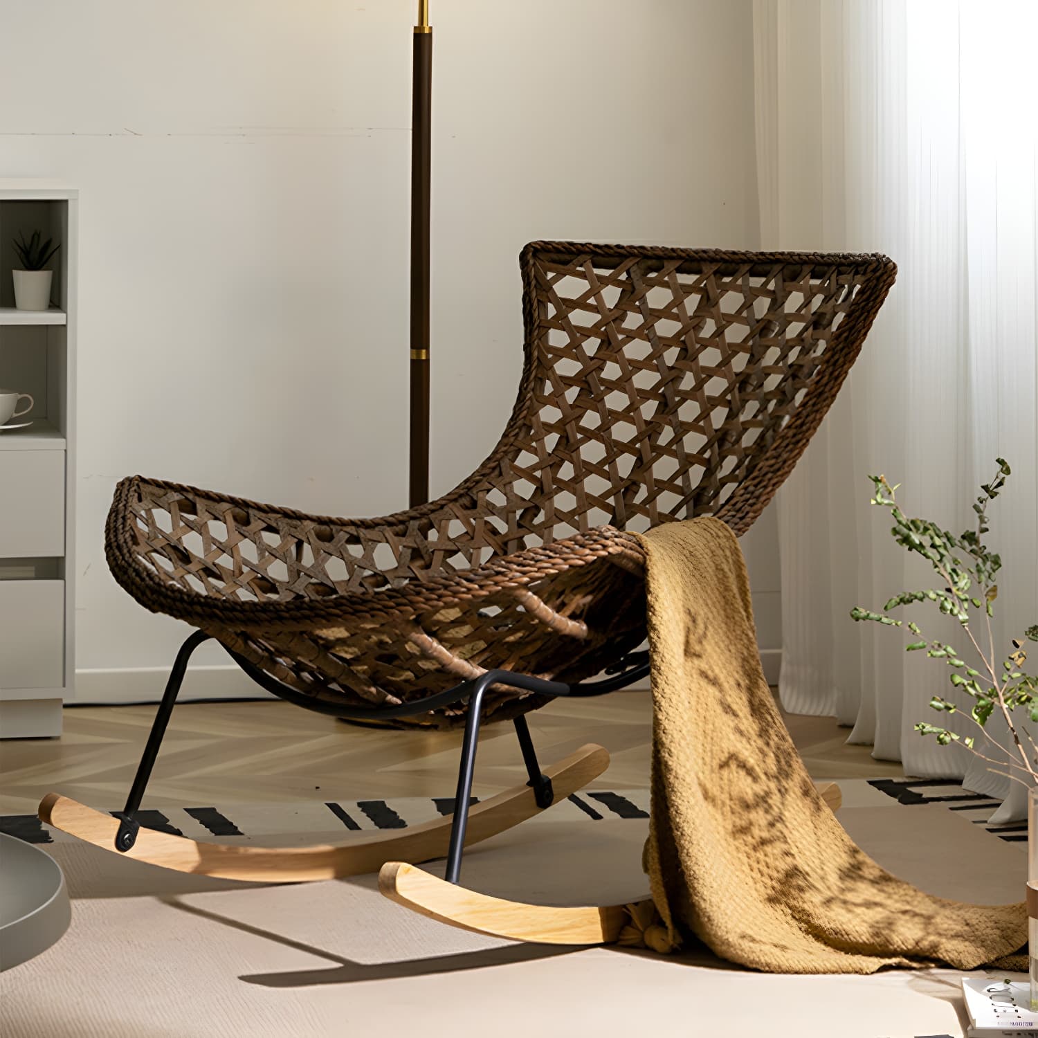 Elegant Walnut Wood Rocking Chair for Modern Living - Upholstered Seating and Stylish Track Arms - image 6