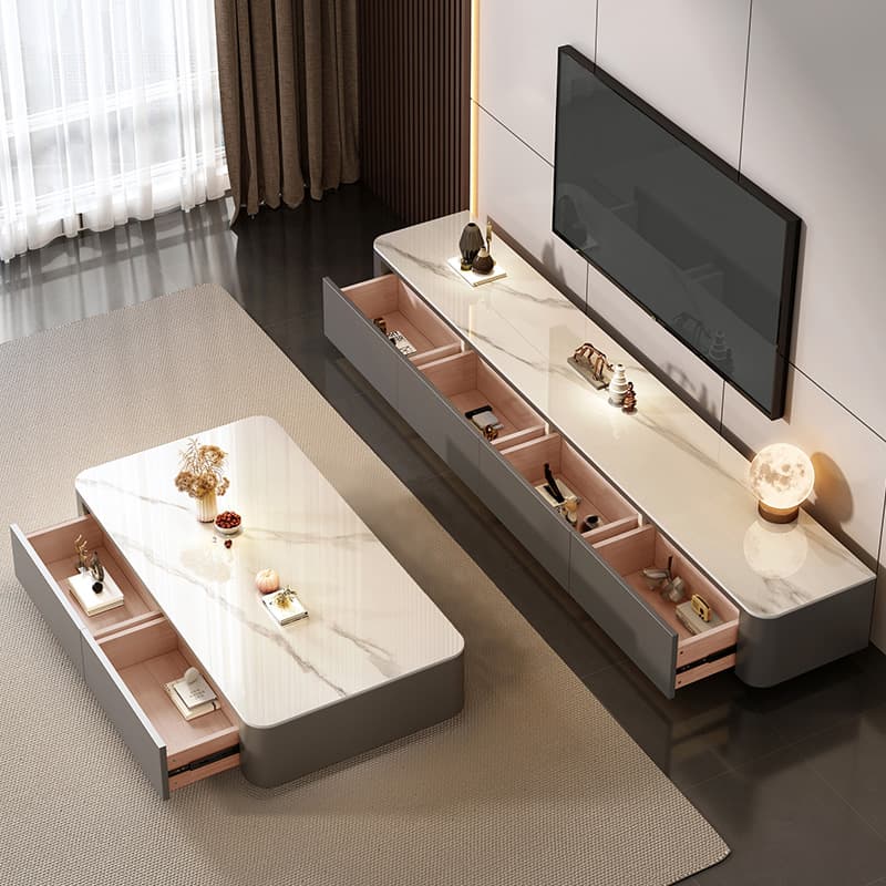 Deco Stone Rectangular TV Stand with Enclosed Storage & 4-Drawer/3 Drawers Parlor - image 7