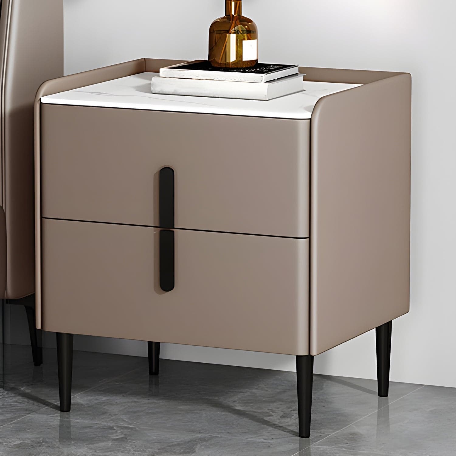 Stone Accent Table Nightstand Modern Bedside Cabinet for Bedroom - image 12