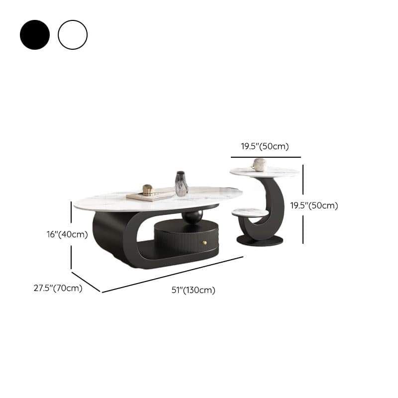 Elliptical Nesting Board Game Coffee Table with 1 Shelf for Small Spaces - image 14