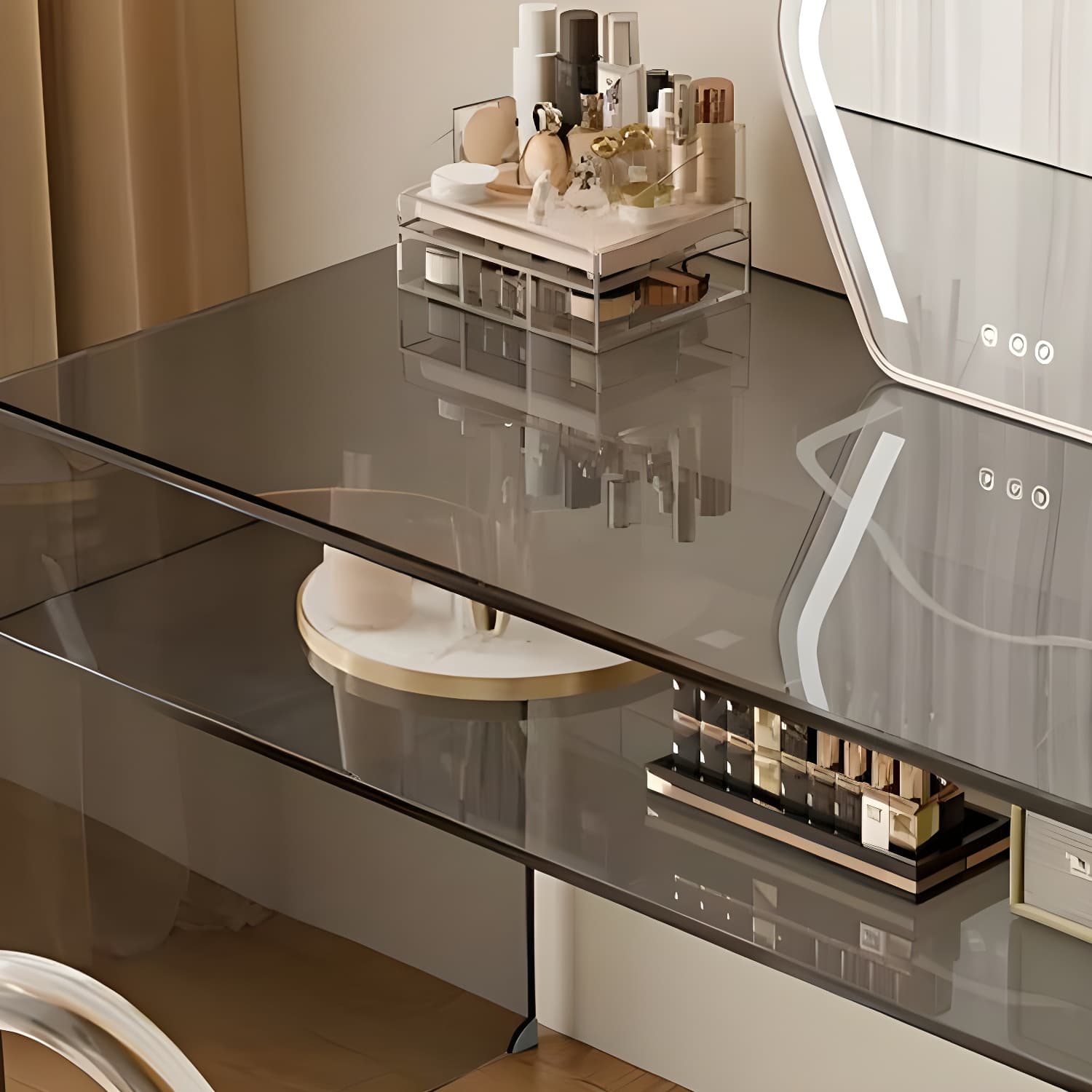 Transparent Glass Rectangular Dressing Table Double Base with Partition - image 9